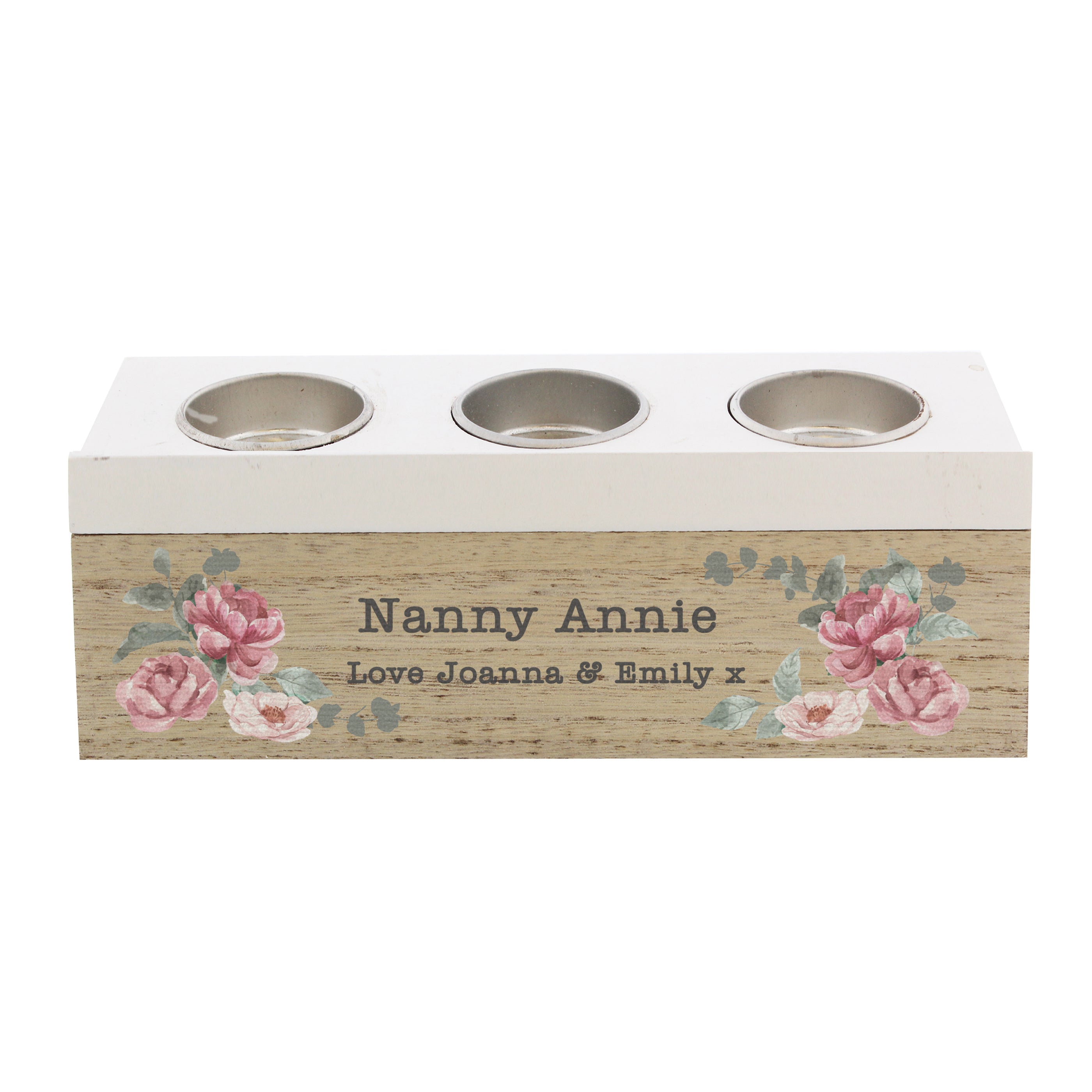 Personalised Floral Watercolour Triple Tealight Box