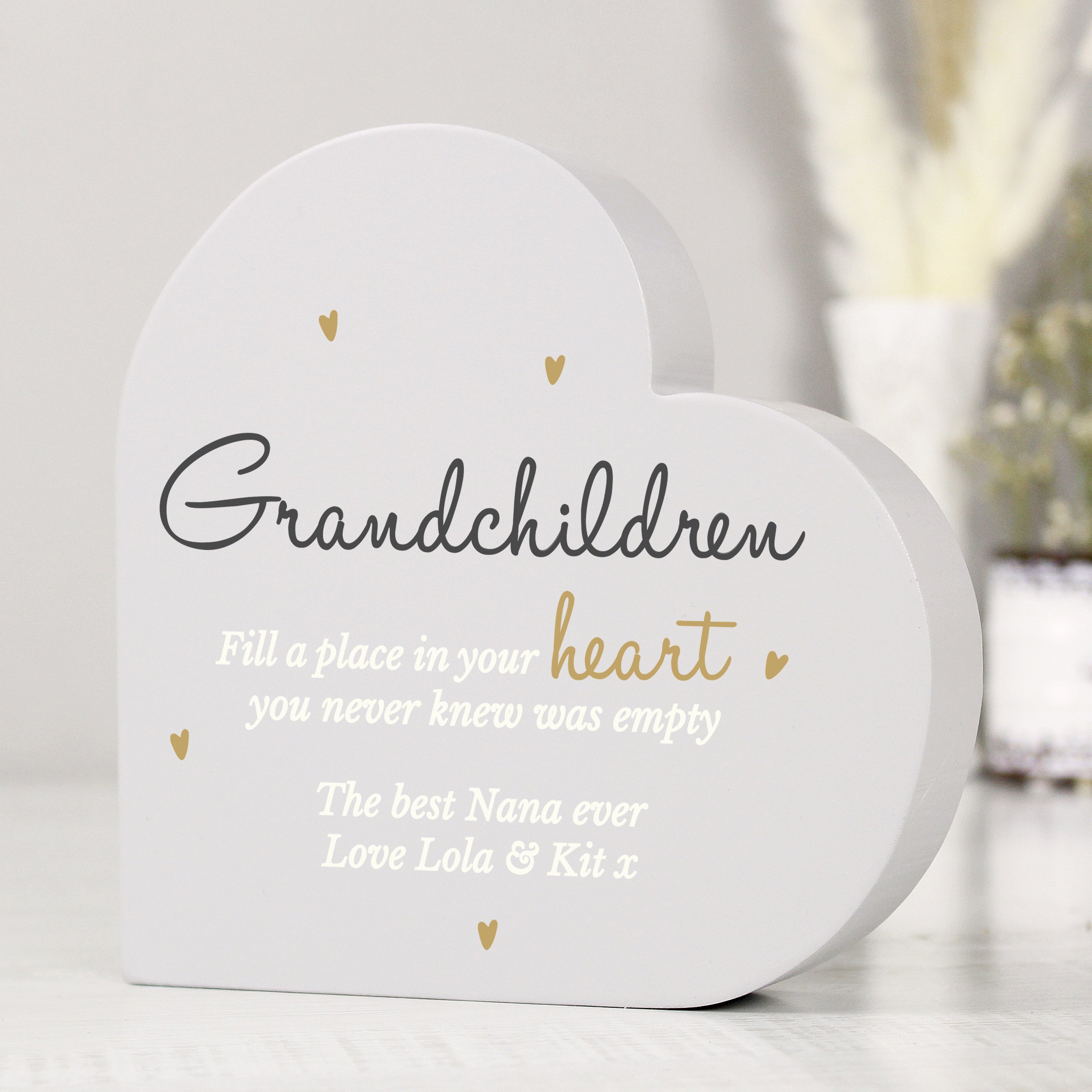 Personalised Grandchildren Free Standing Heart Ornament