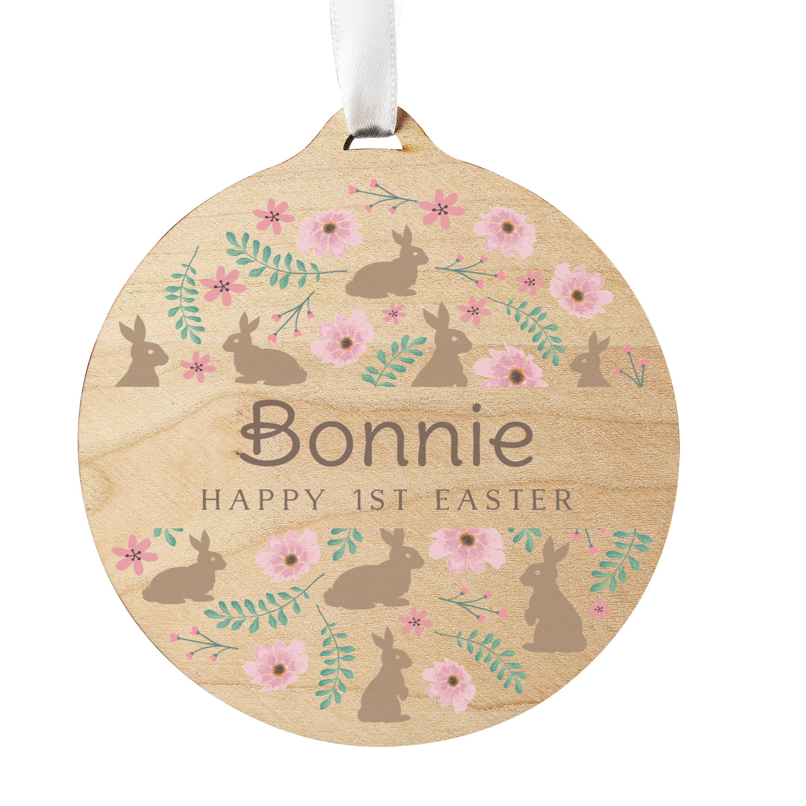 Personalised Floral Easter Tree Wooden Decoration