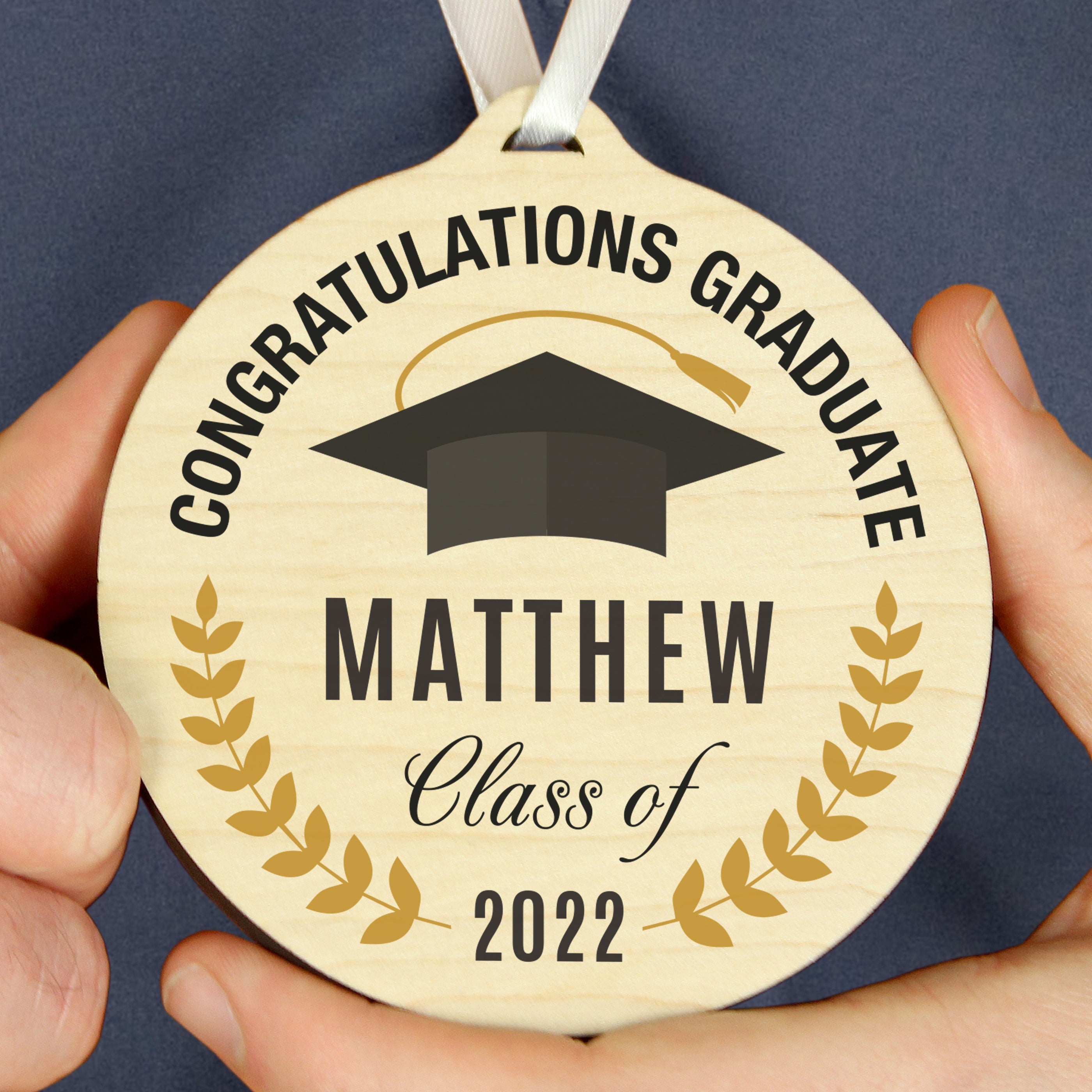 Personalised Graduation Round Wooden Decoration