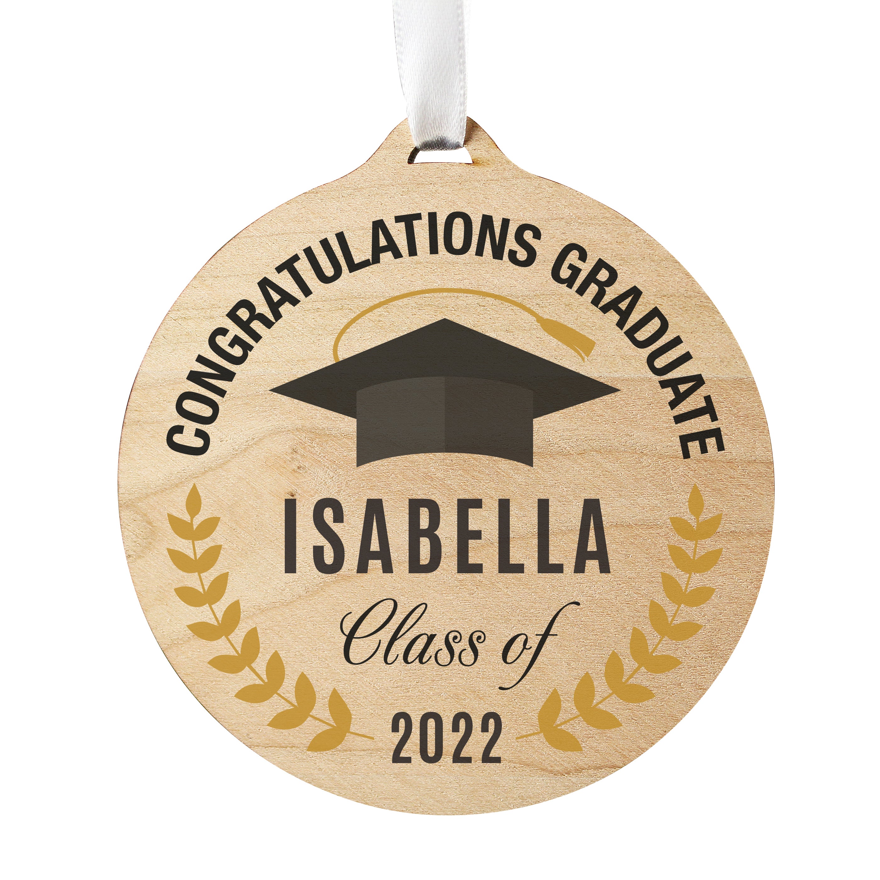 Personalised Graduation Round Wooden Decoration