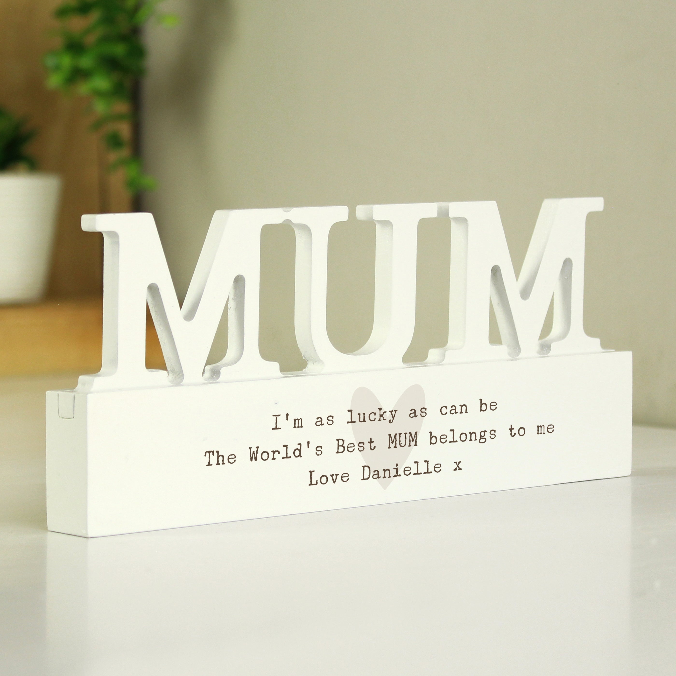 Personalised Free Text Heart Wooden Mum Ornament plaque