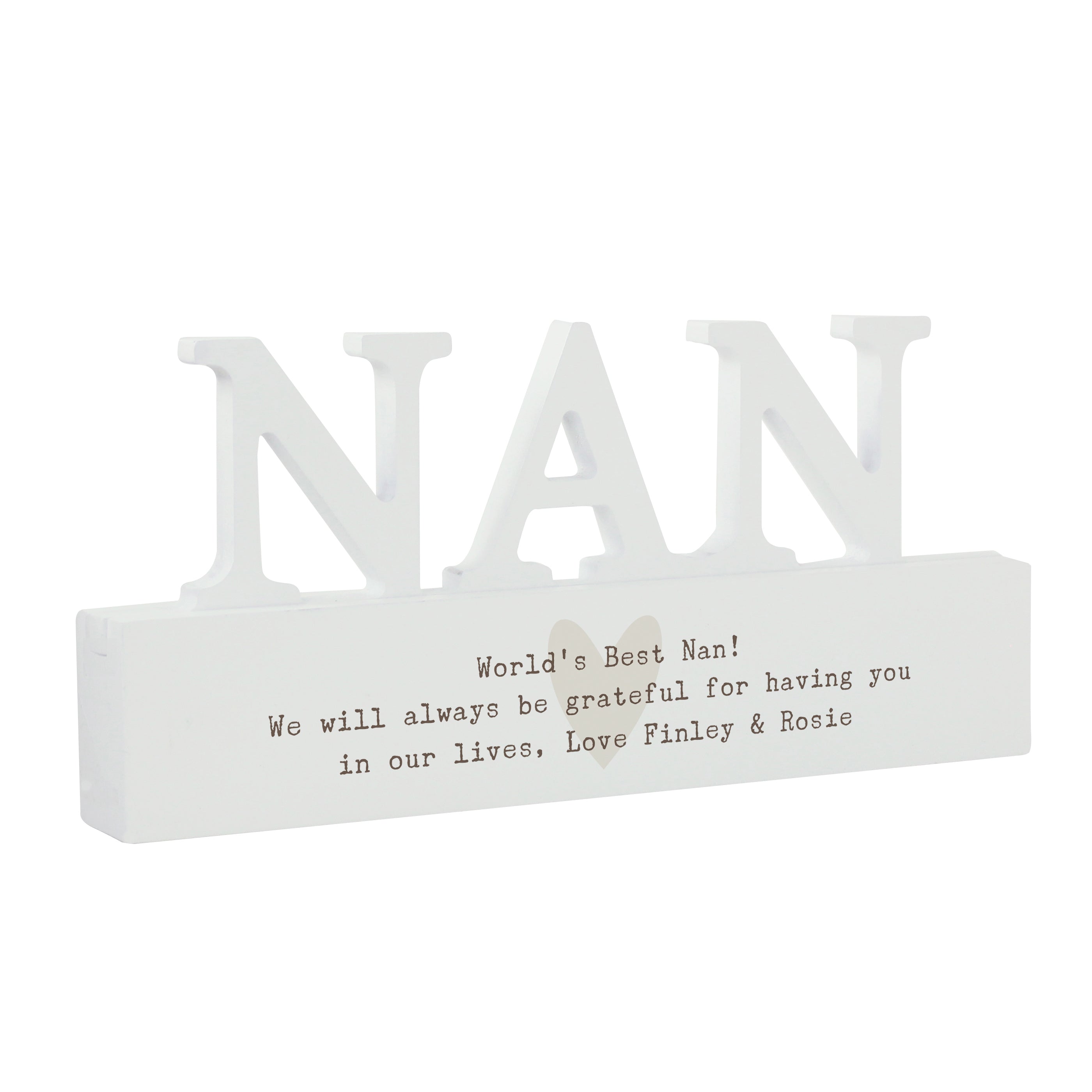 Personalised Free Text Heart Wooden Nan Ornament