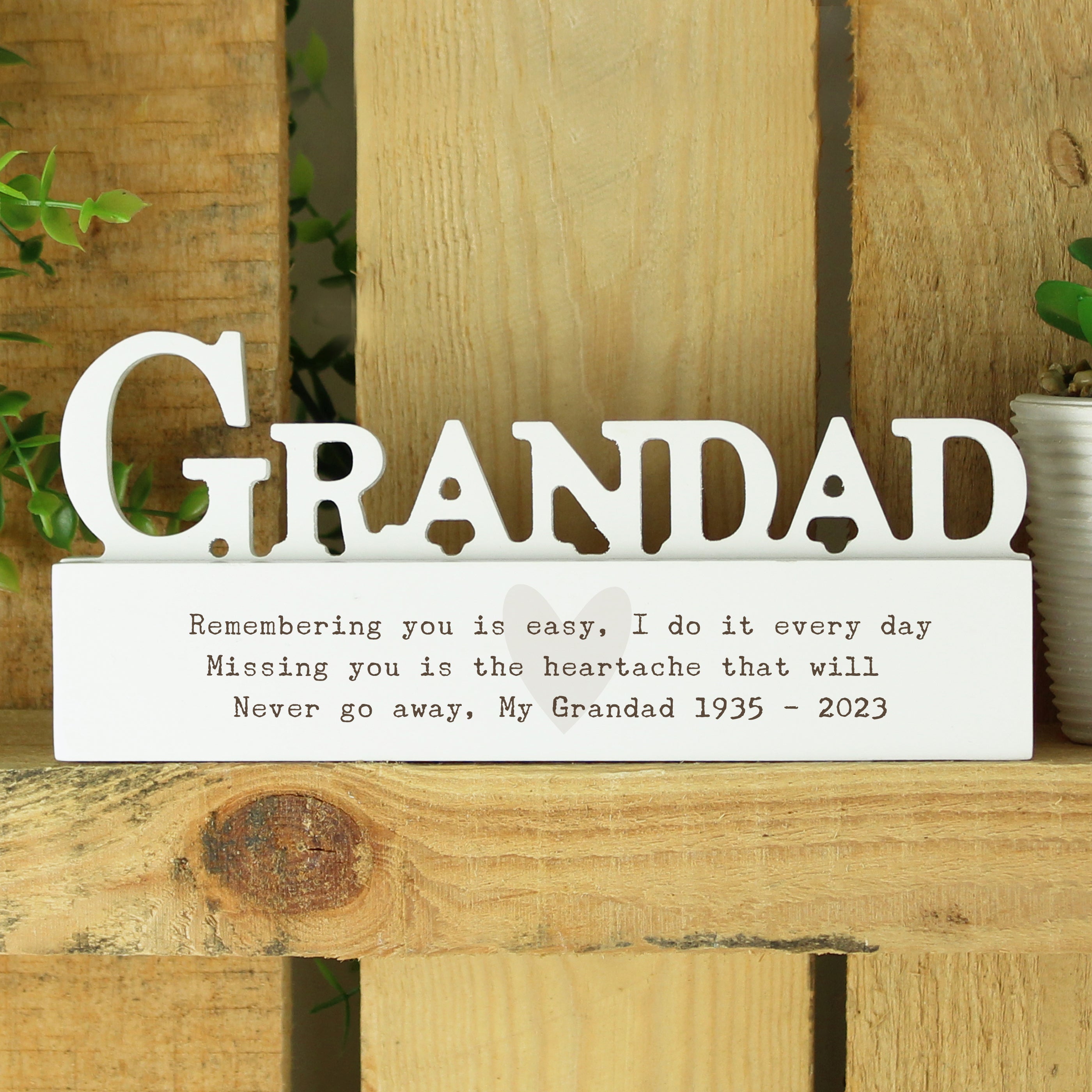 Personalised Free Text Heart Wooden Grandad Ornament