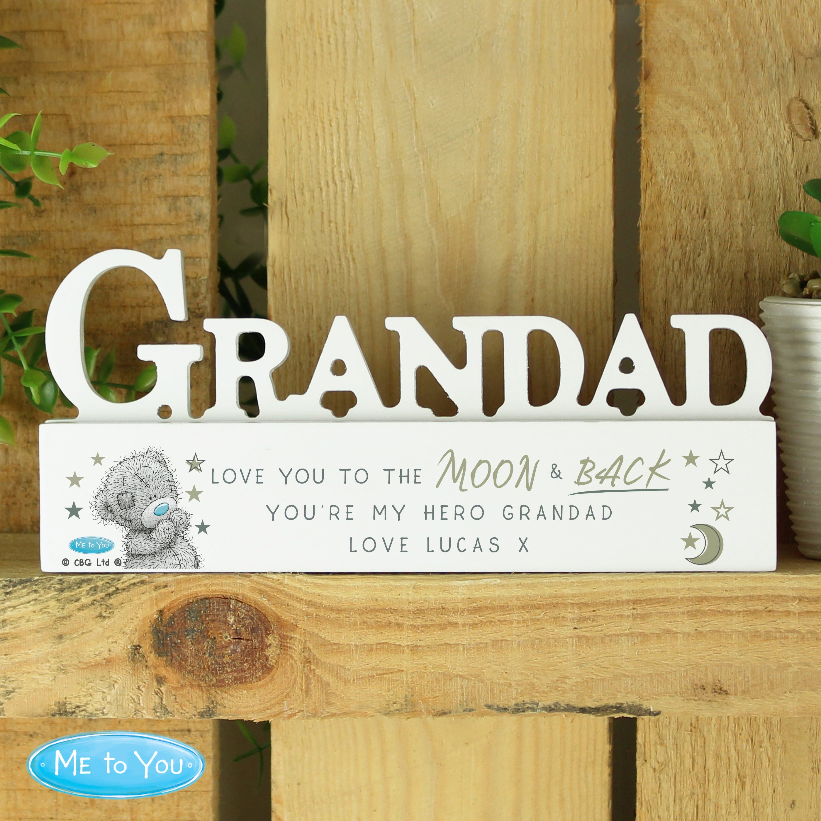 Personalised Me To You Moon and Back Wooden Grandad Ornament