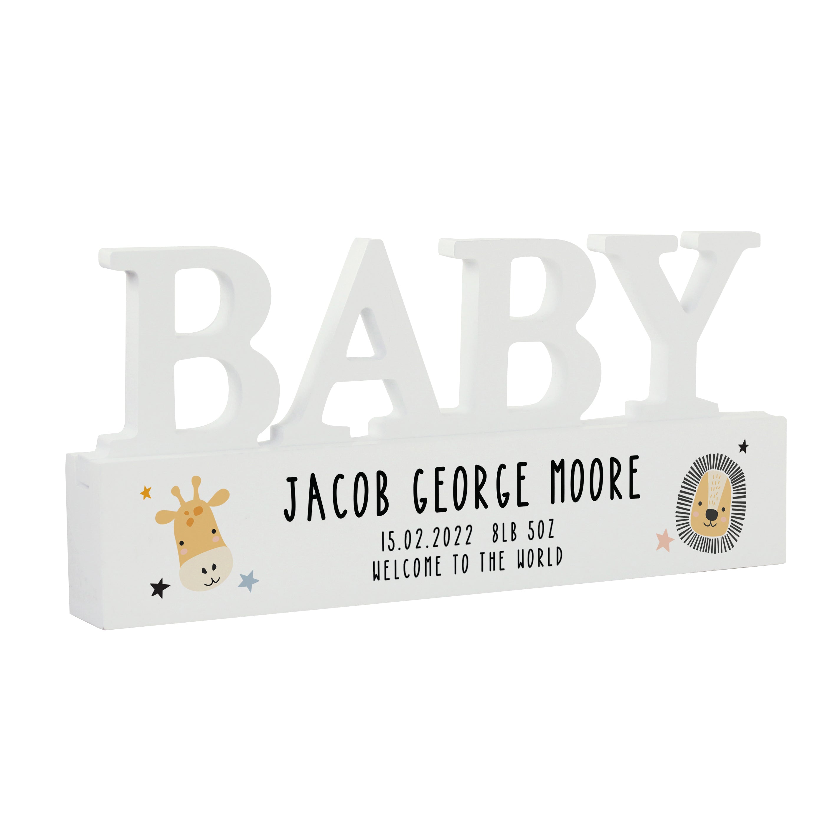 Personalised Scandi Safari Animals Wooden Baby Ornament