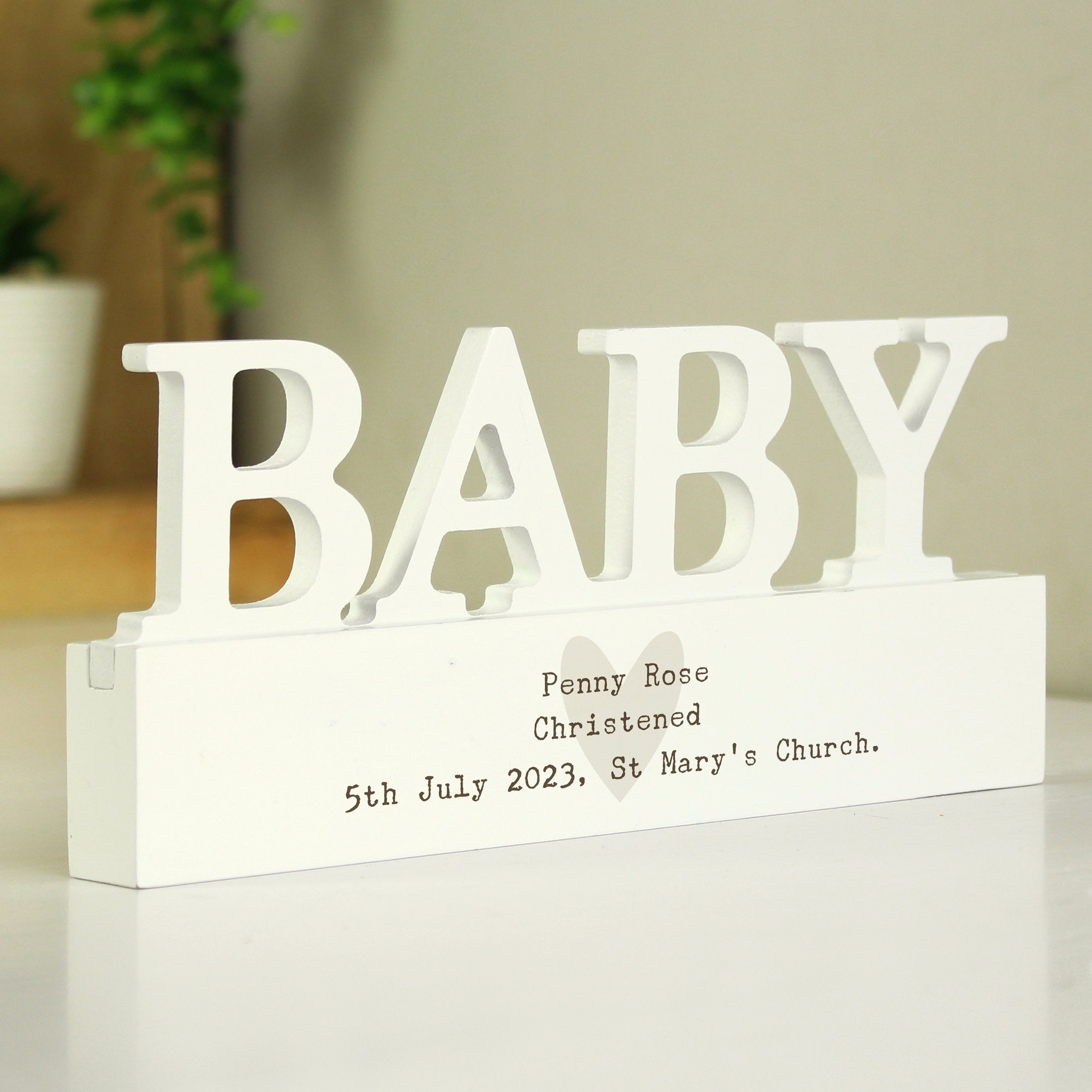 Personalised Free Text Heart Wooden Baby Ornament