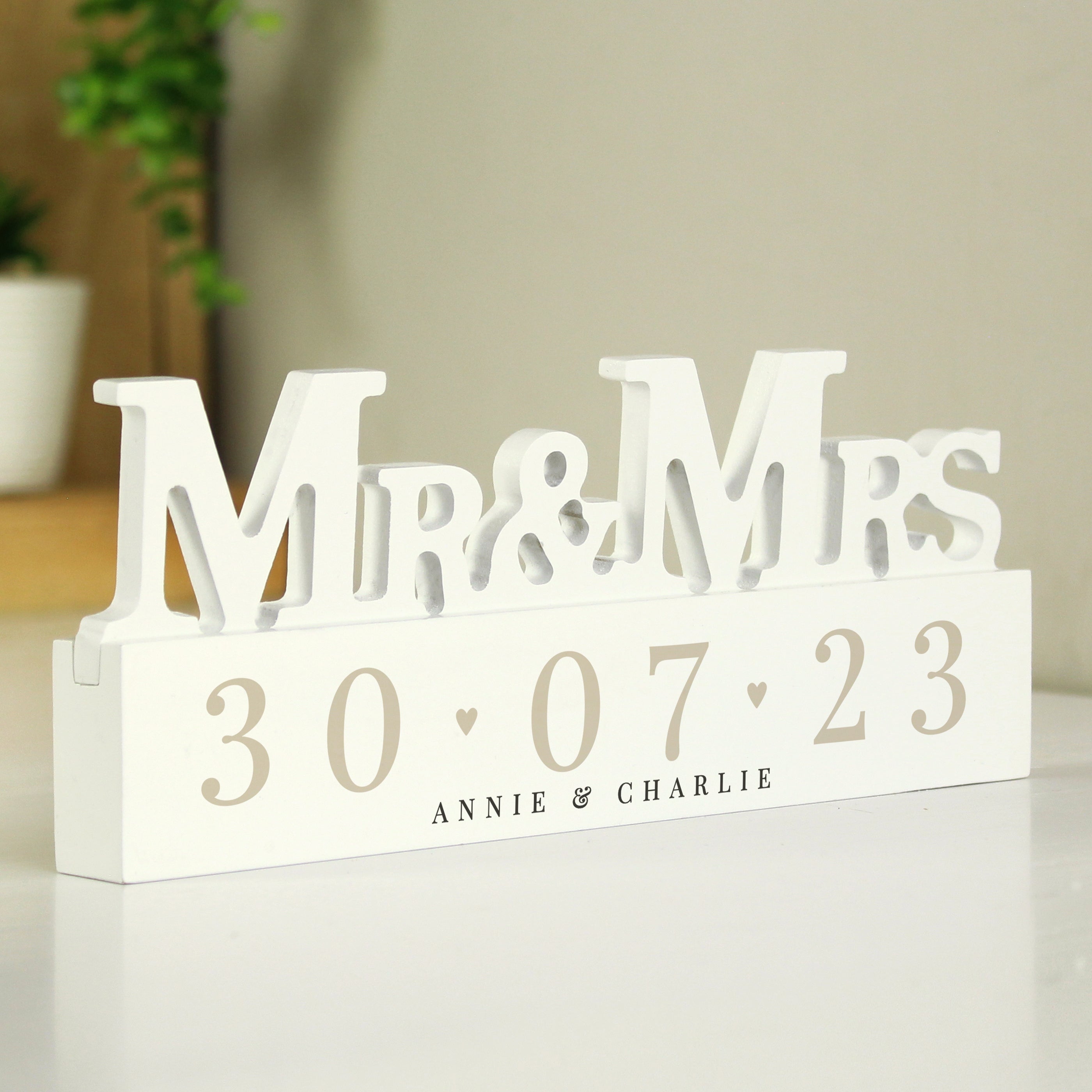 Personalised Special Date Wooden Mr & Mrs Ornament