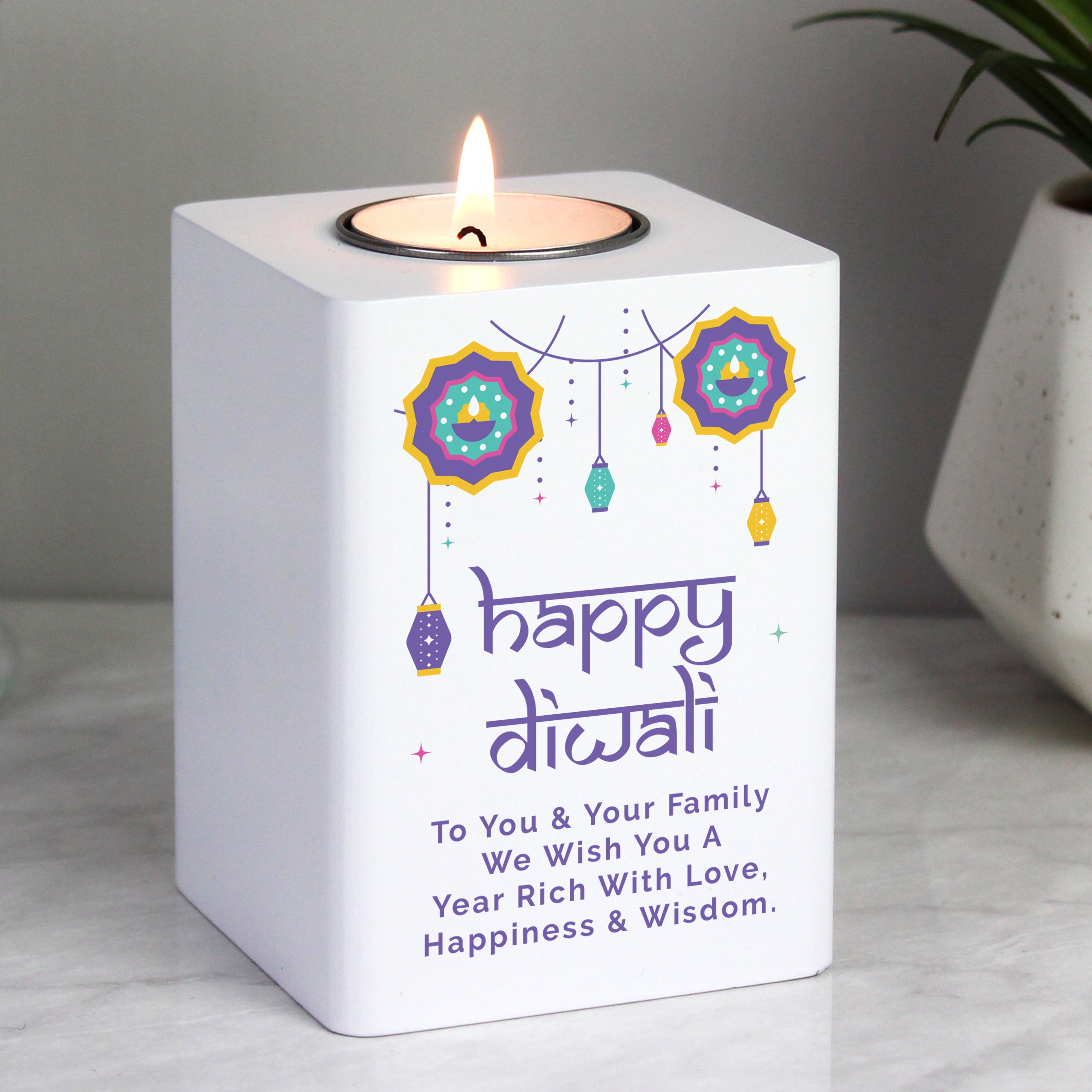 Personalised Diwali Wooden Tea Light Holder