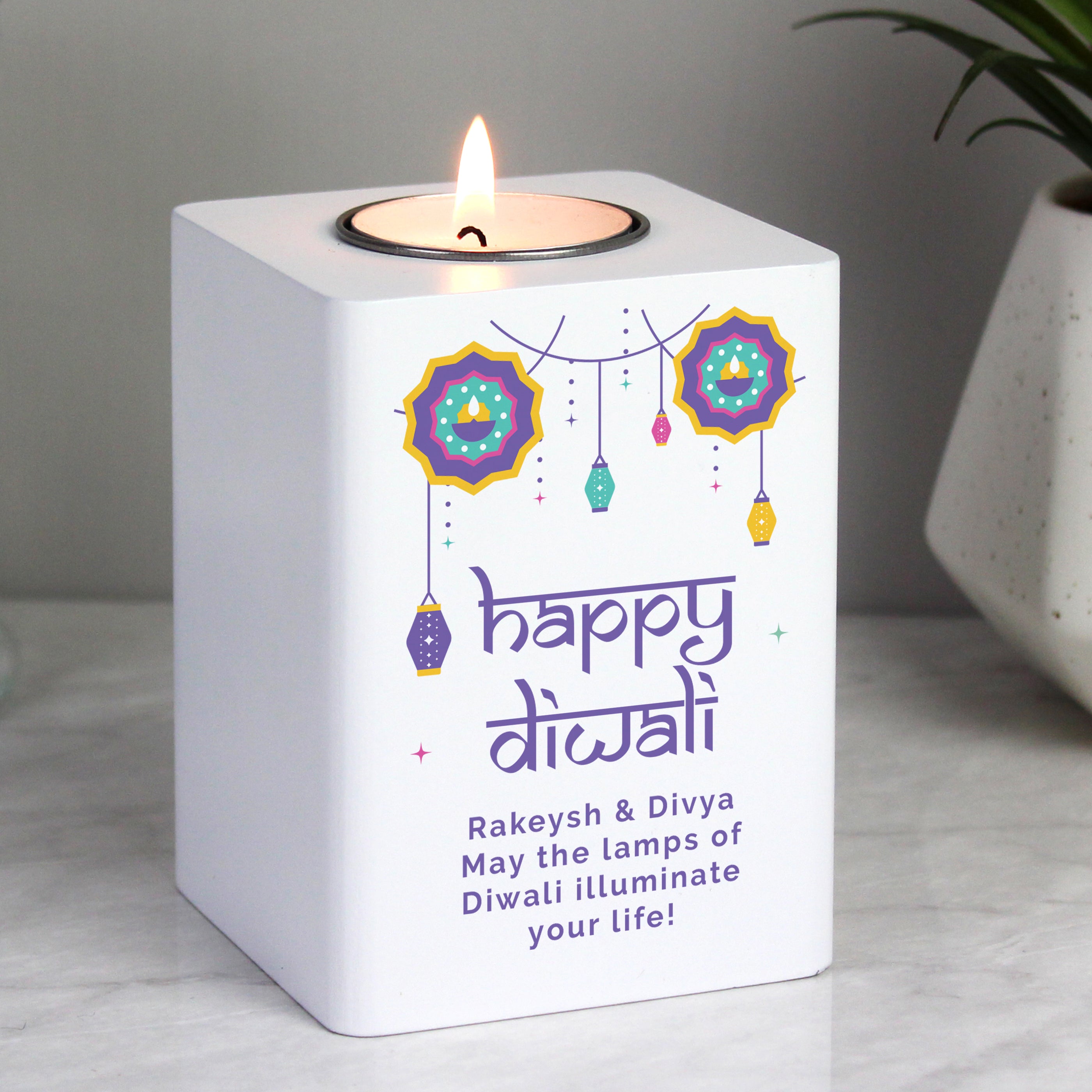 Personalised Diwali Wooden Tea Light Holder