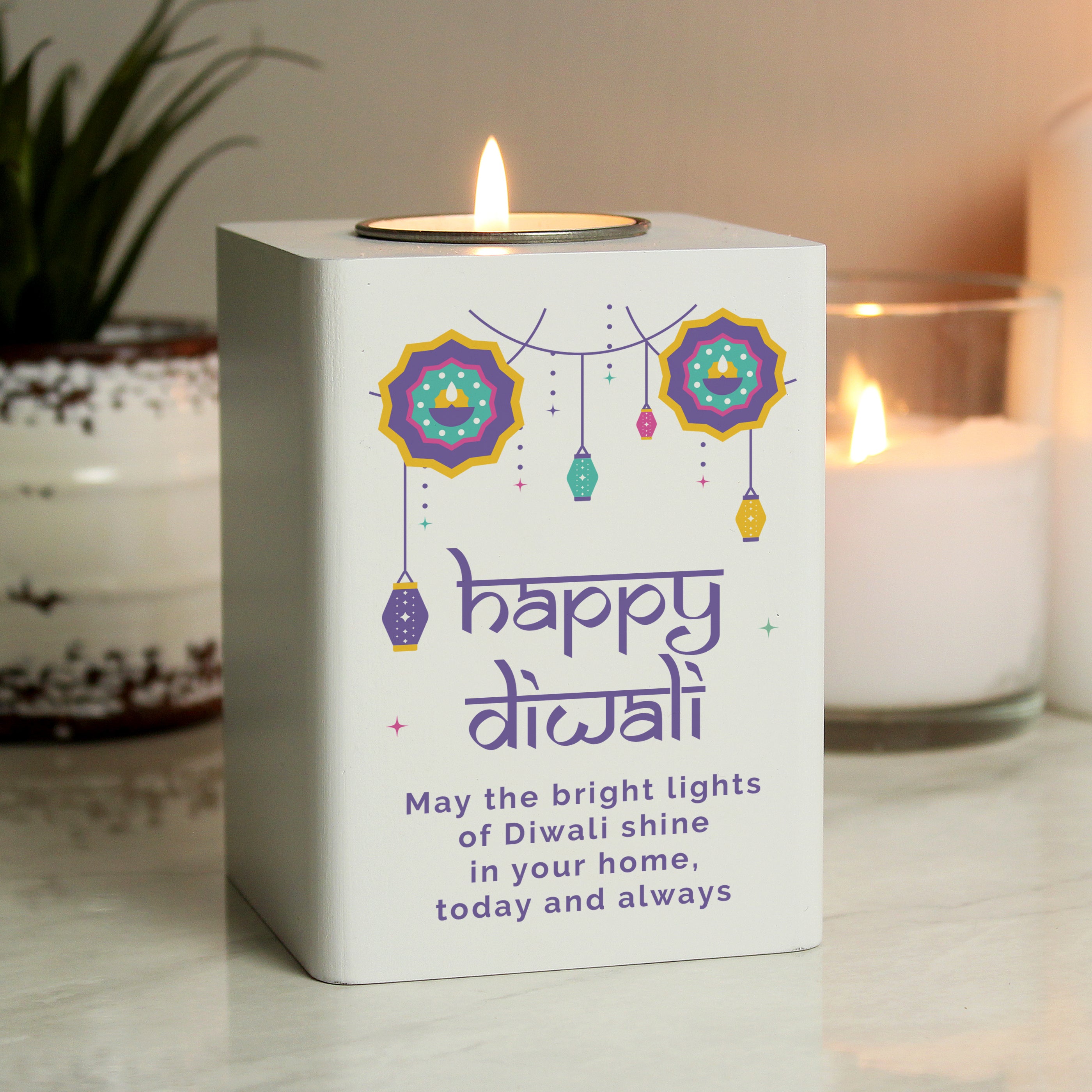 Personalised Diwali Wooden Tea Light Holder