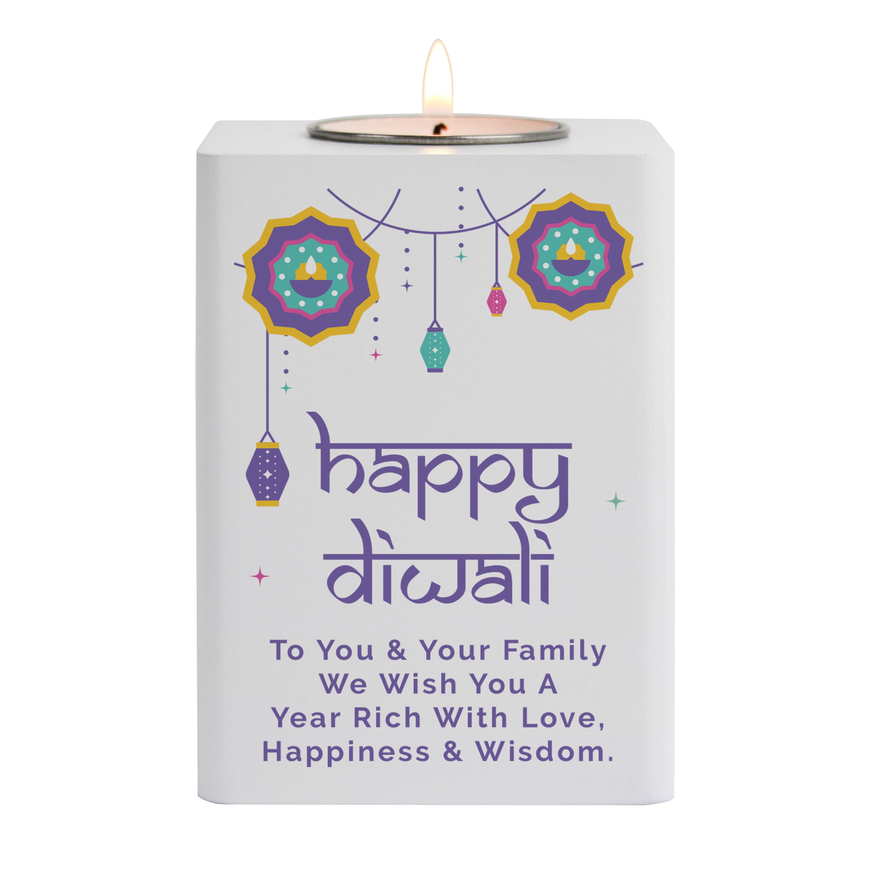 Personalised Diwali Wooden Tea Light Holder