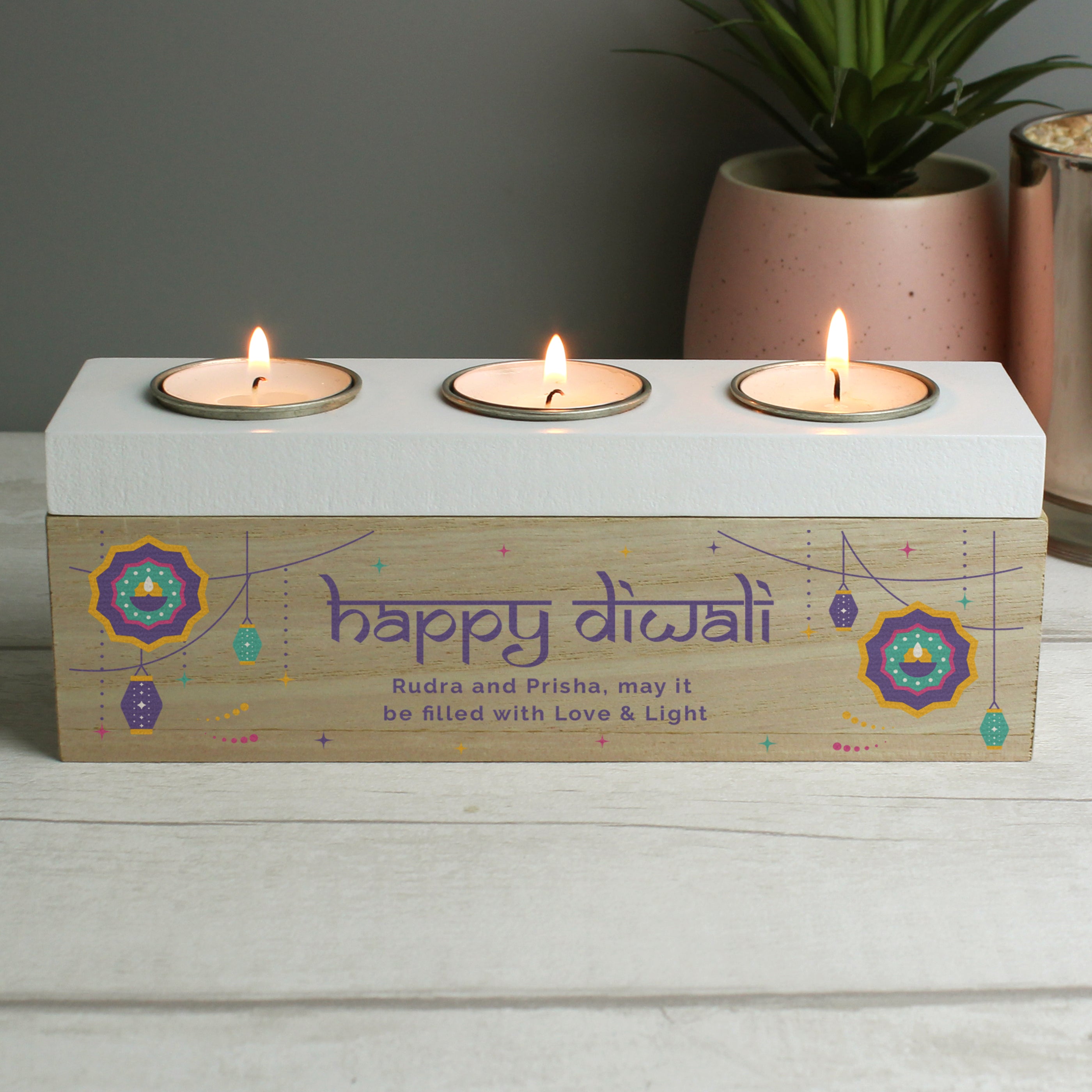 Personalised Diwali Triple Tealight Box