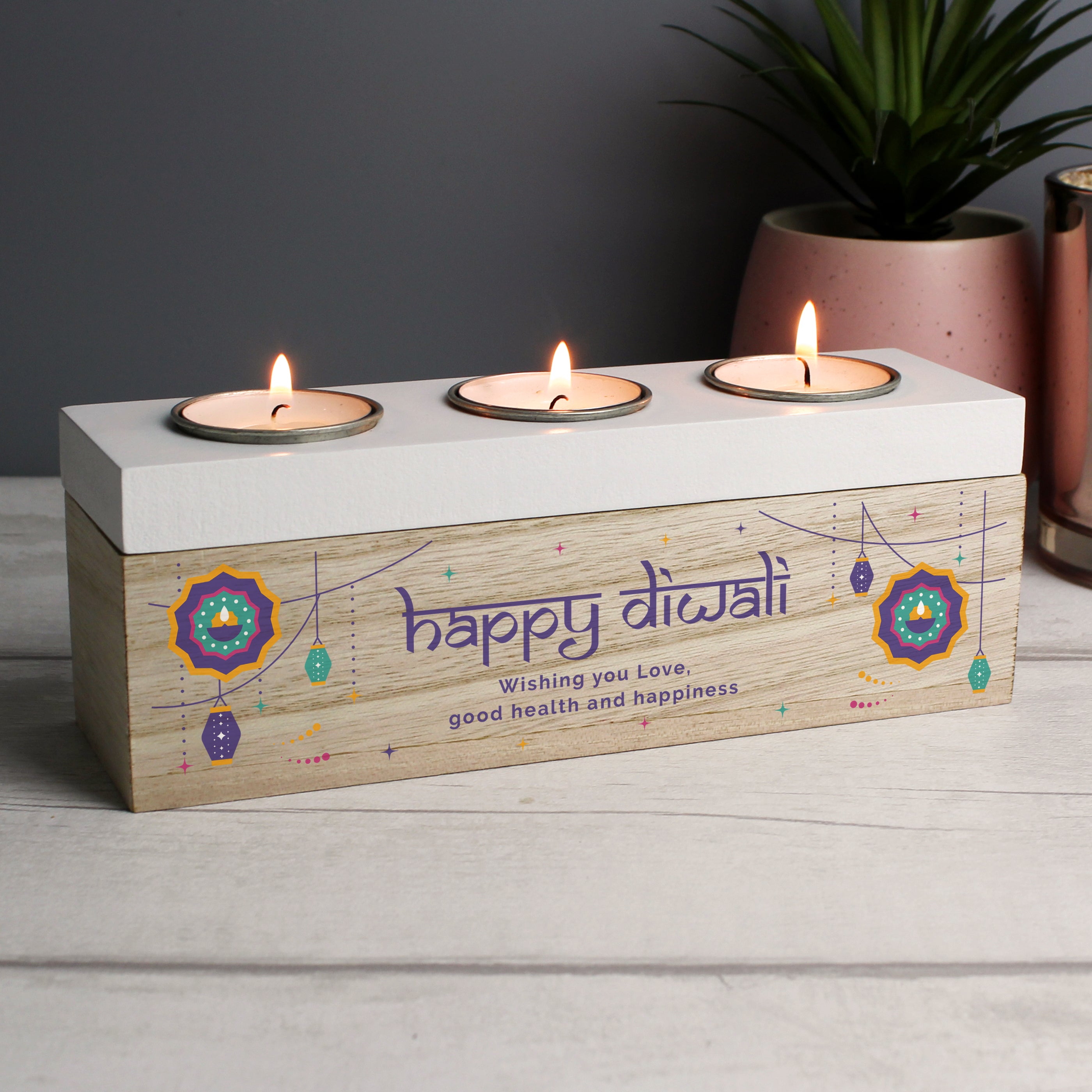 Personalised Diwali Triple Tea Light Box