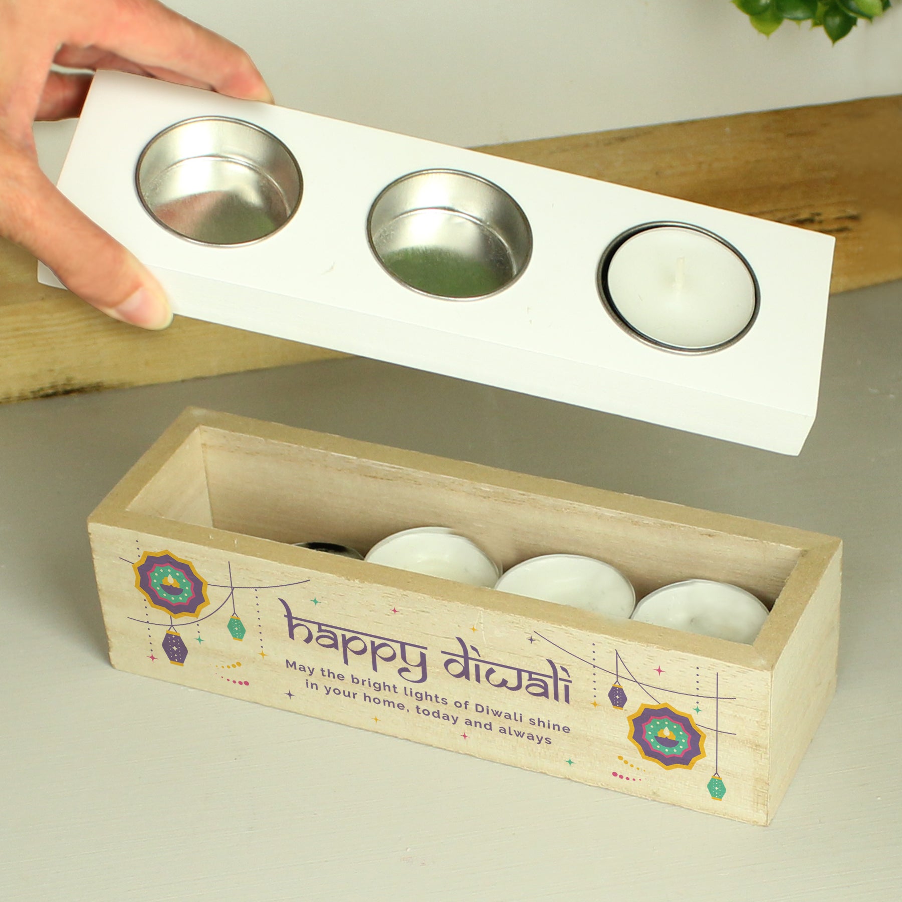 Personalised Diwali Triple Tea Light Box