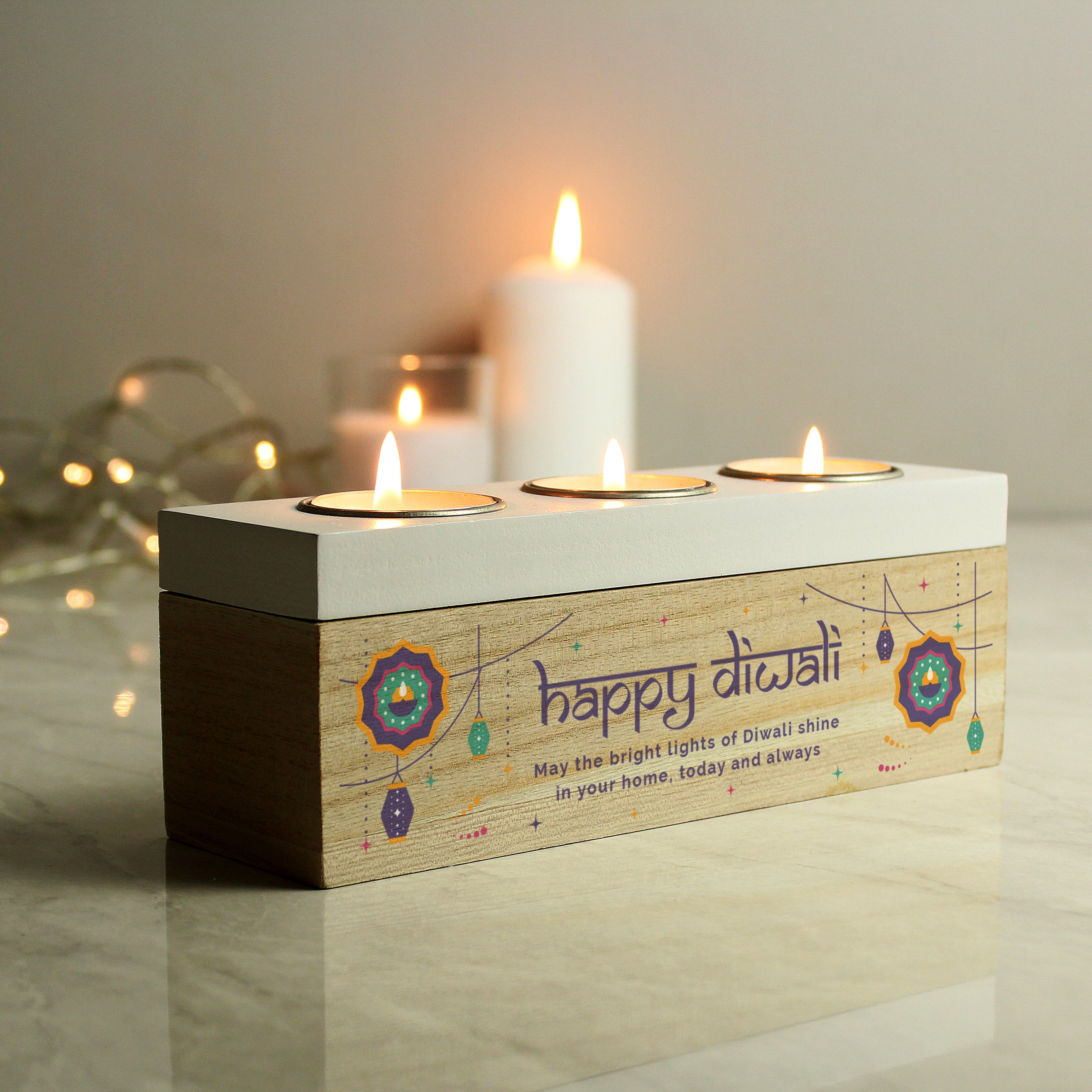 Personalised Diwali Triple Tea Light Box