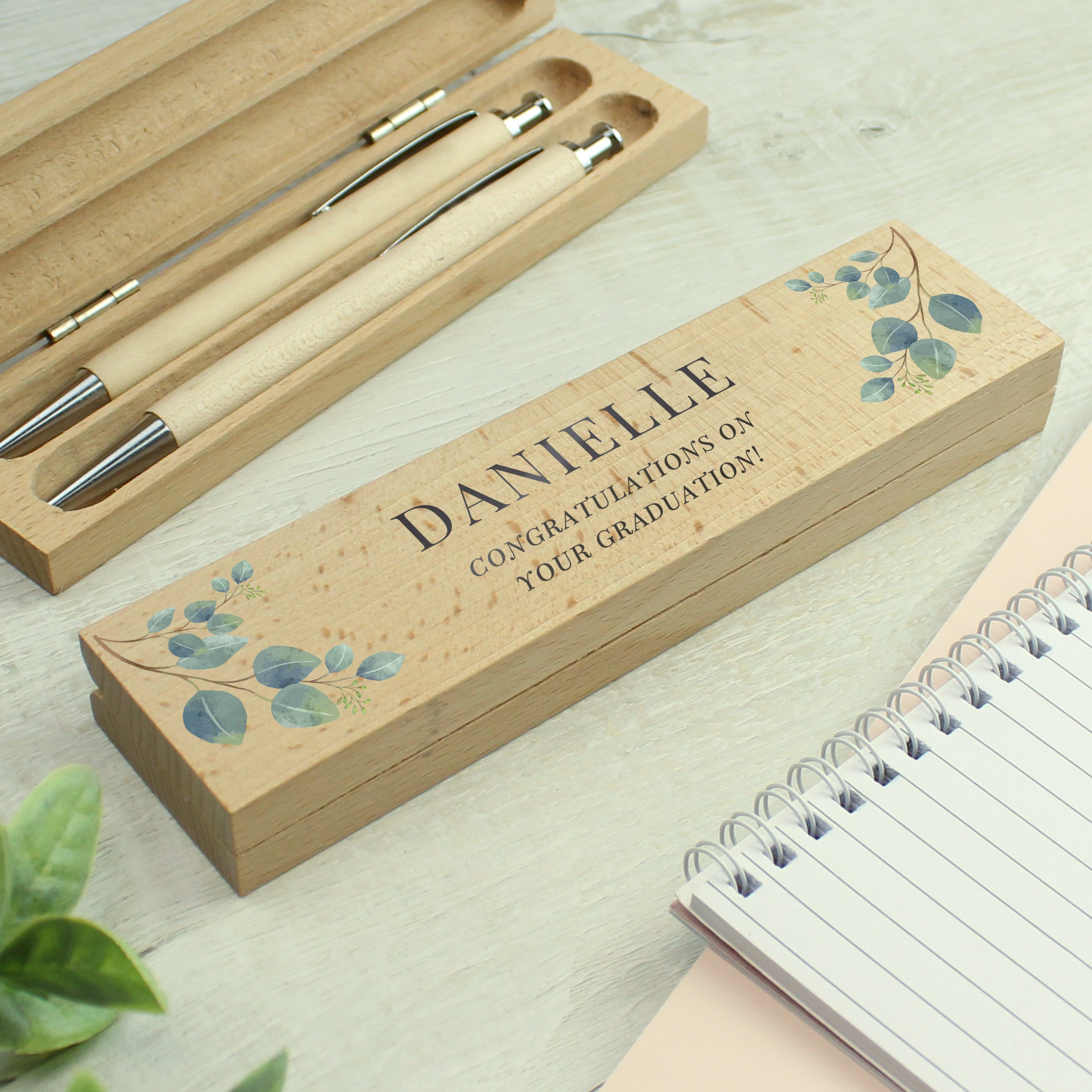 Personalised Botanical Wooden Pen and Pencil Set