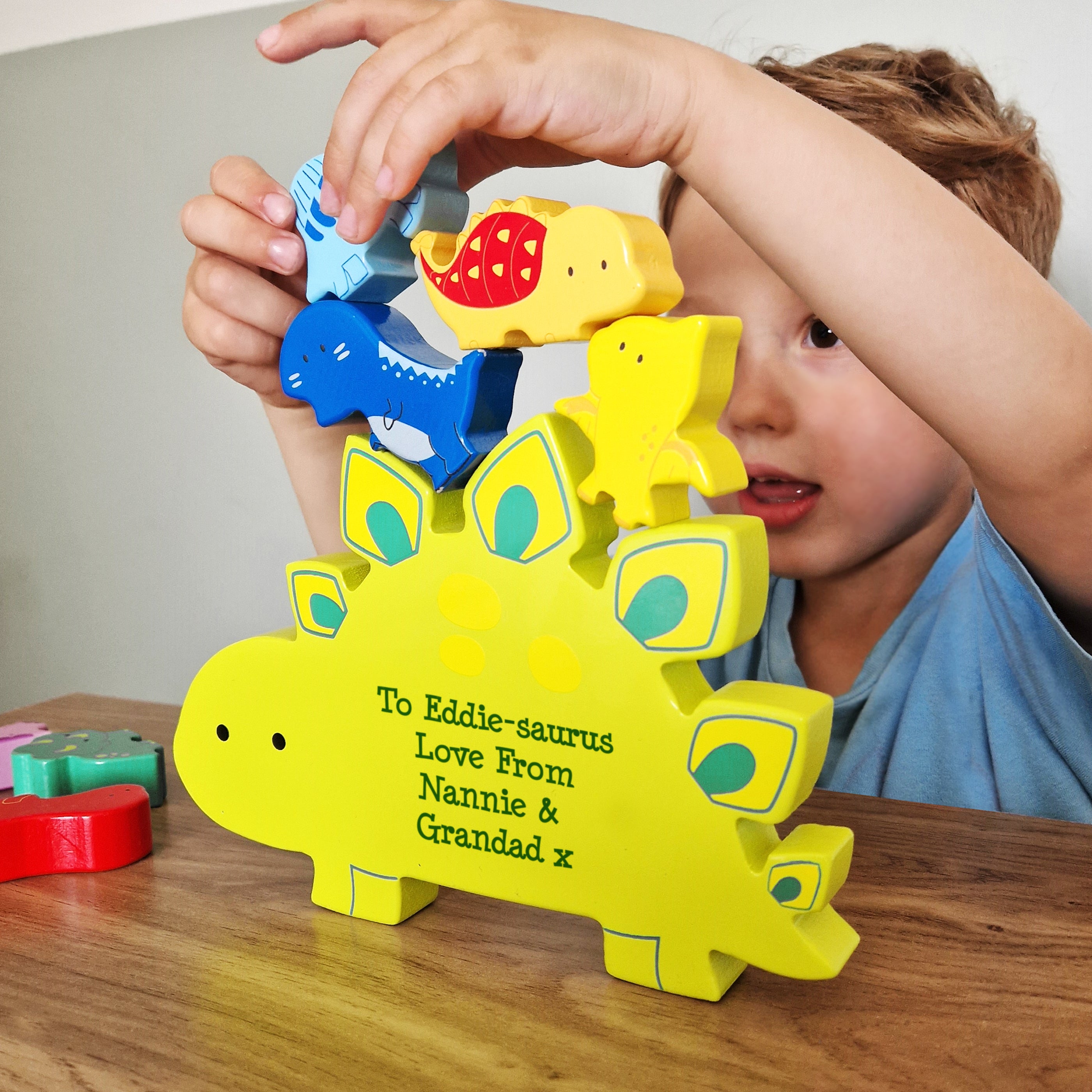 Personalised Free Text Wooden Dinosaur Stacker Toy