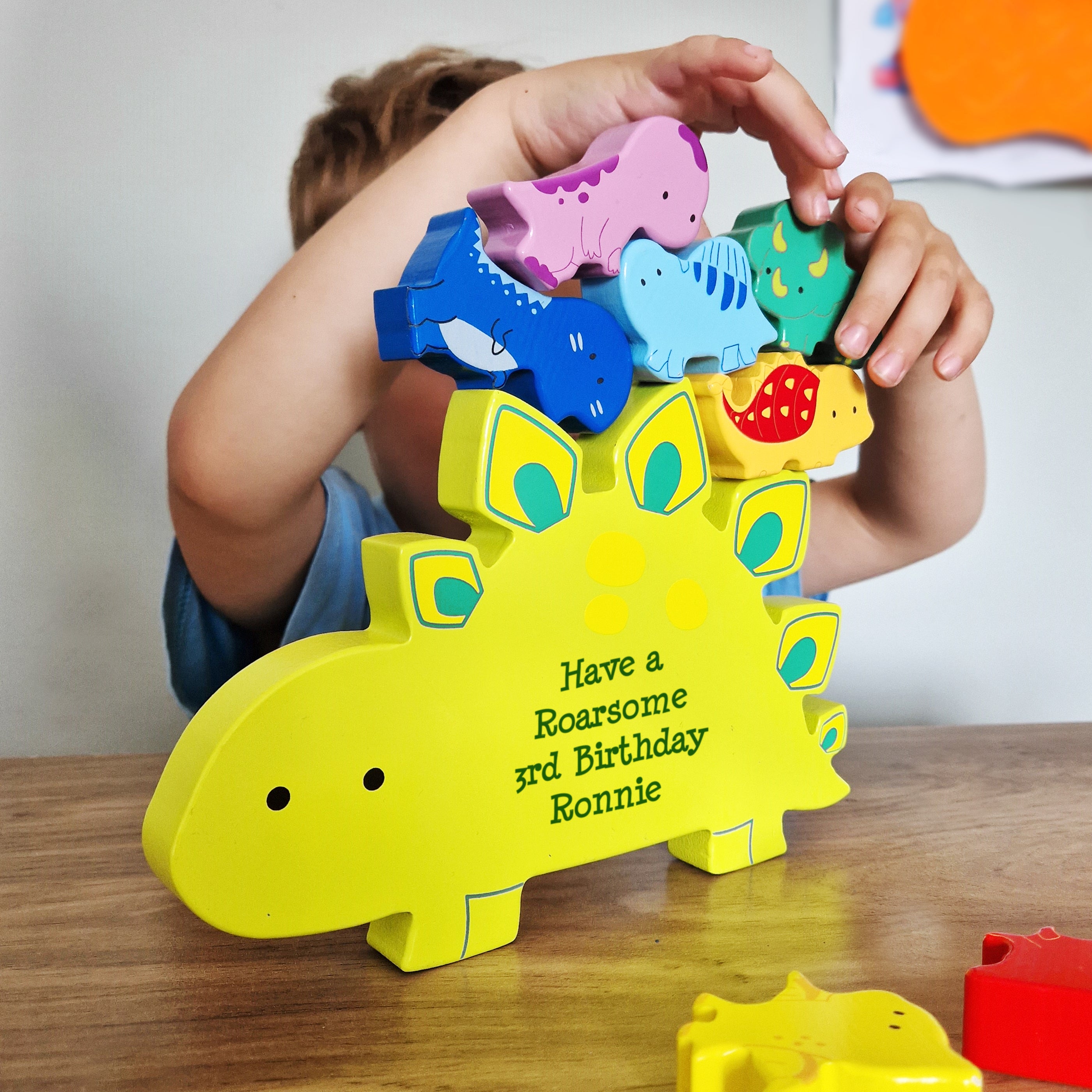 Personalised Free Text Wooden Dinosaur Stacker Toy