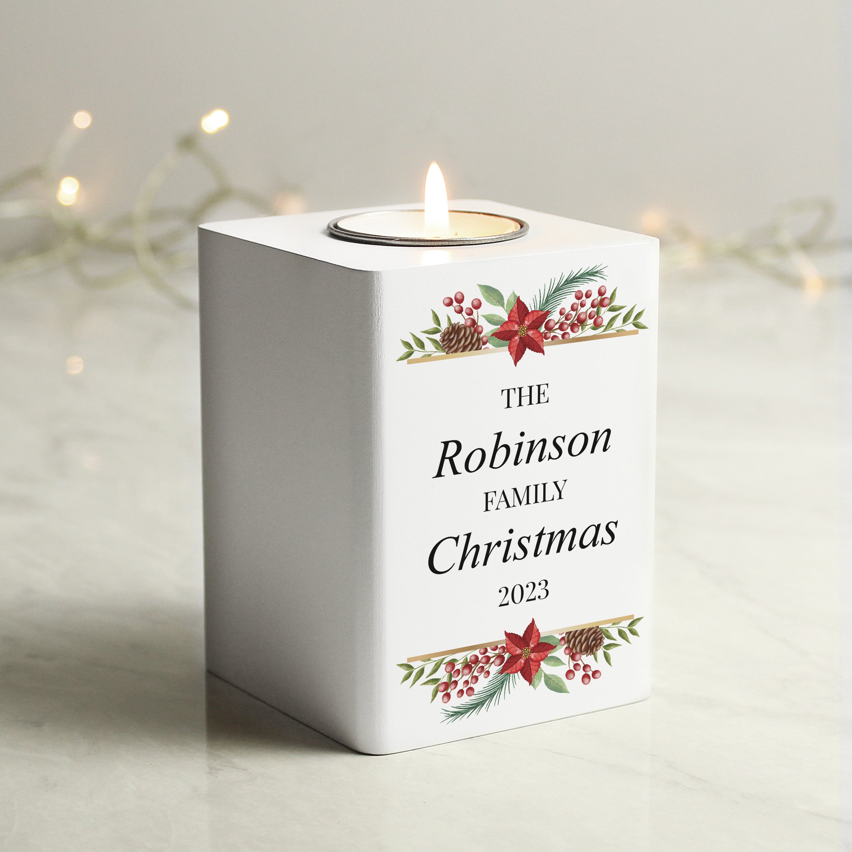 Personalised Christmas Wooden Tea Light Holder