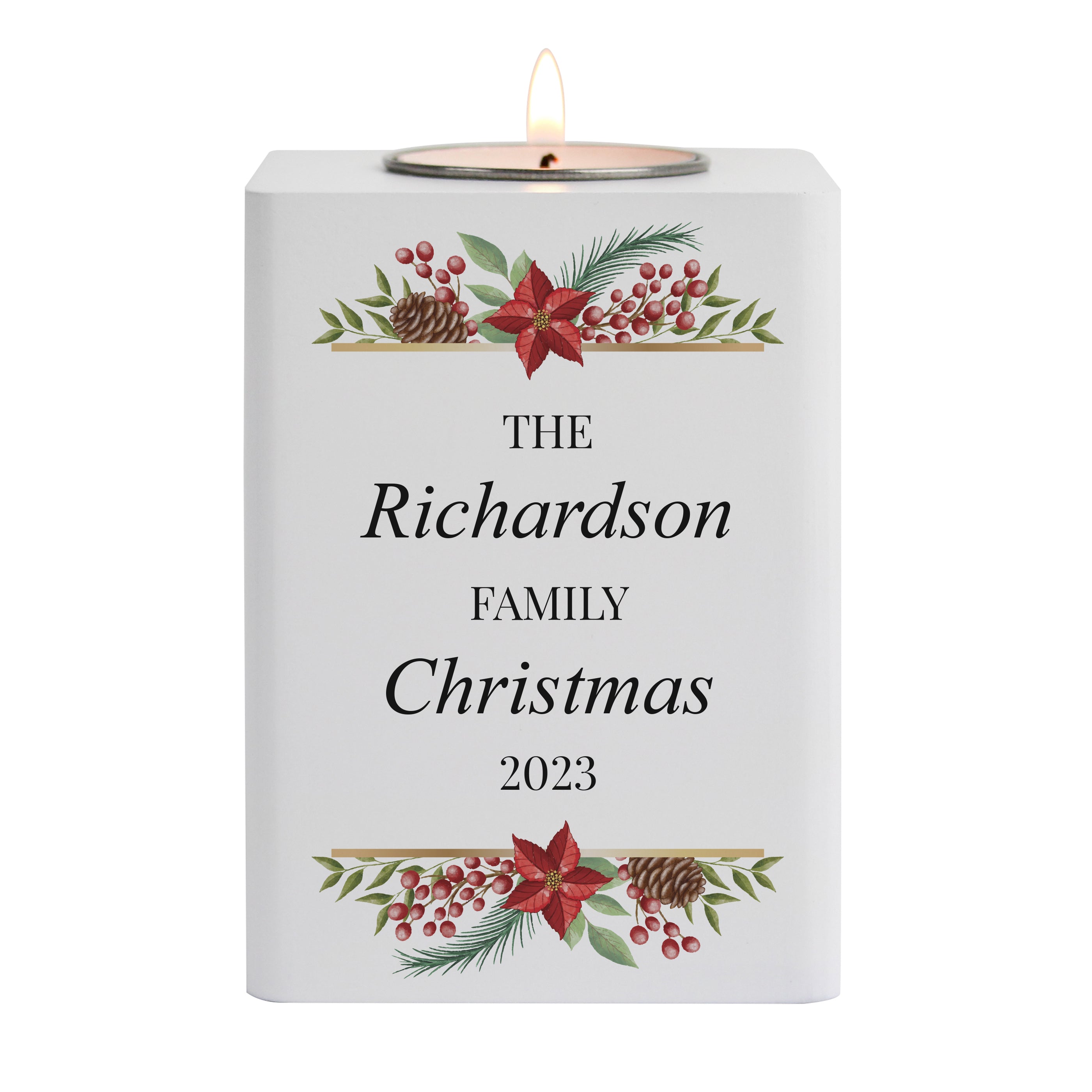 Personalised Christmas Wooden Tea Light Holder