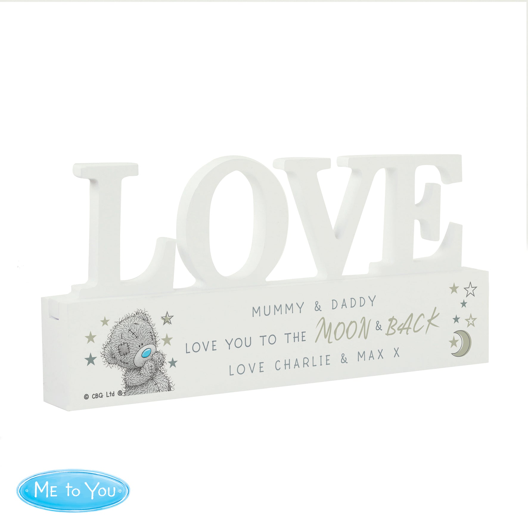 Personalised Me To You Moon and Back Wooden Love Ornament