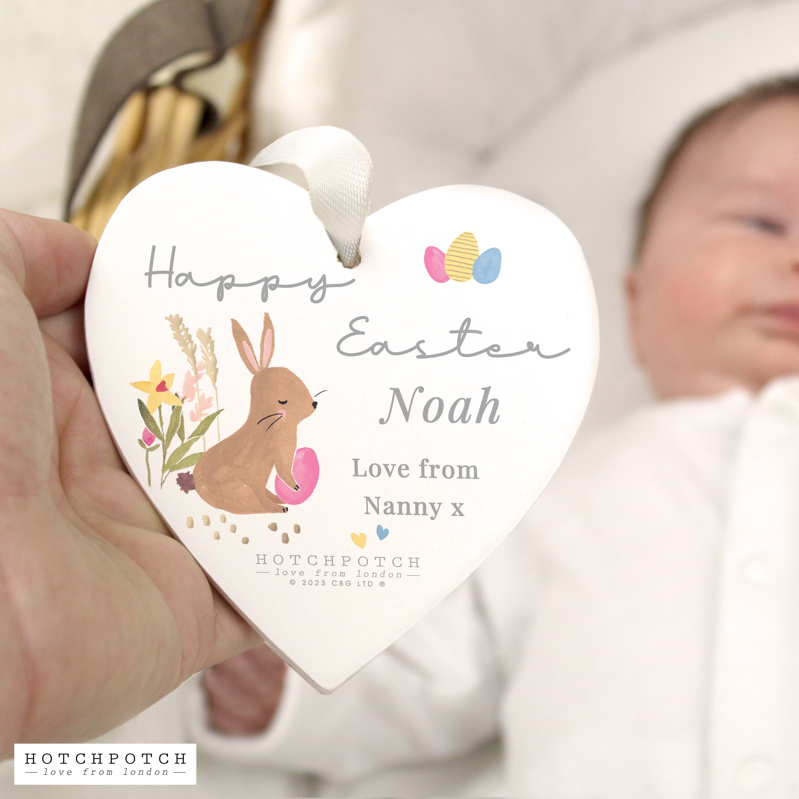 Personalised Hotchpotch Easter Wooden Heart Decoration