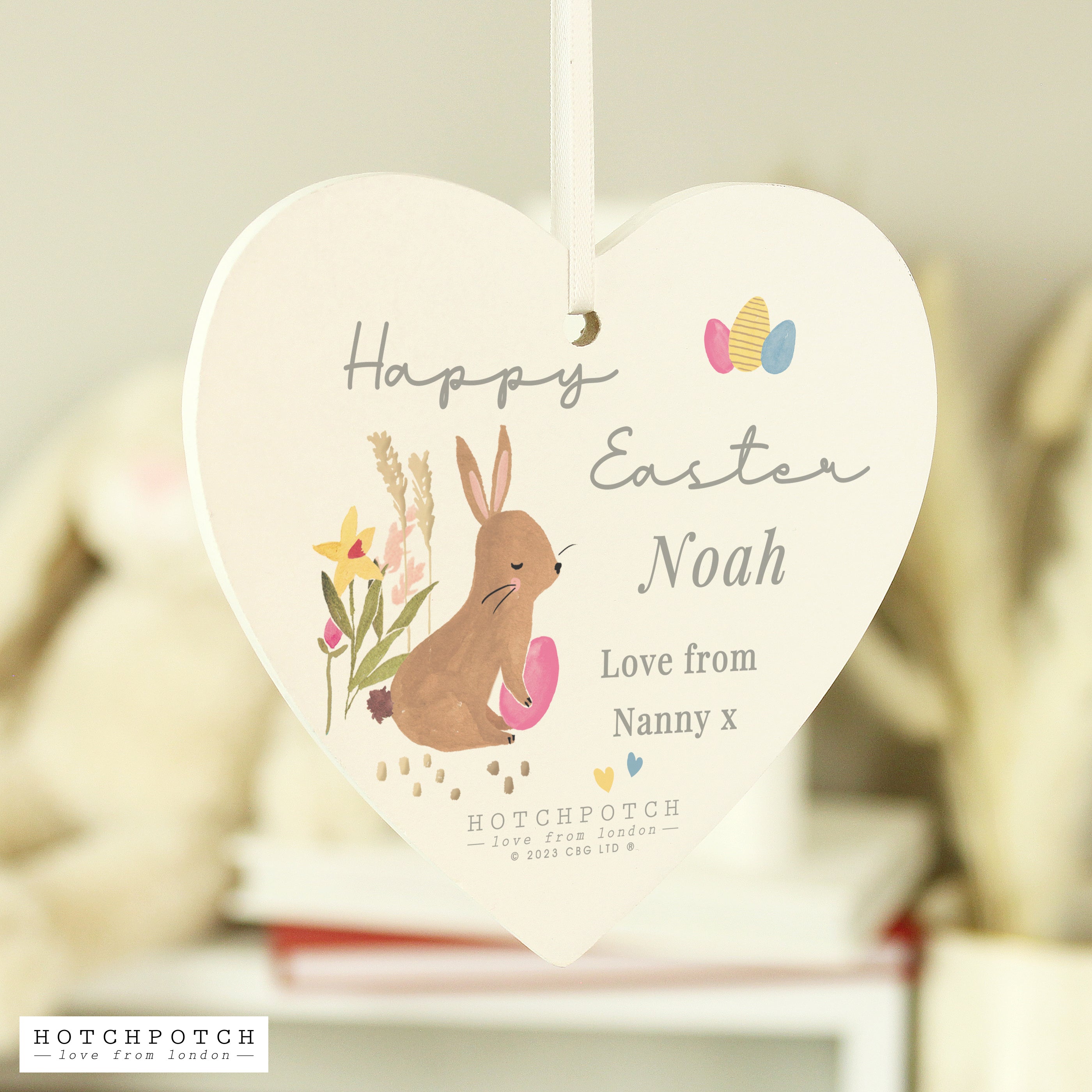 Personalised Hotchpotch Easter Wooden Heart Decoration