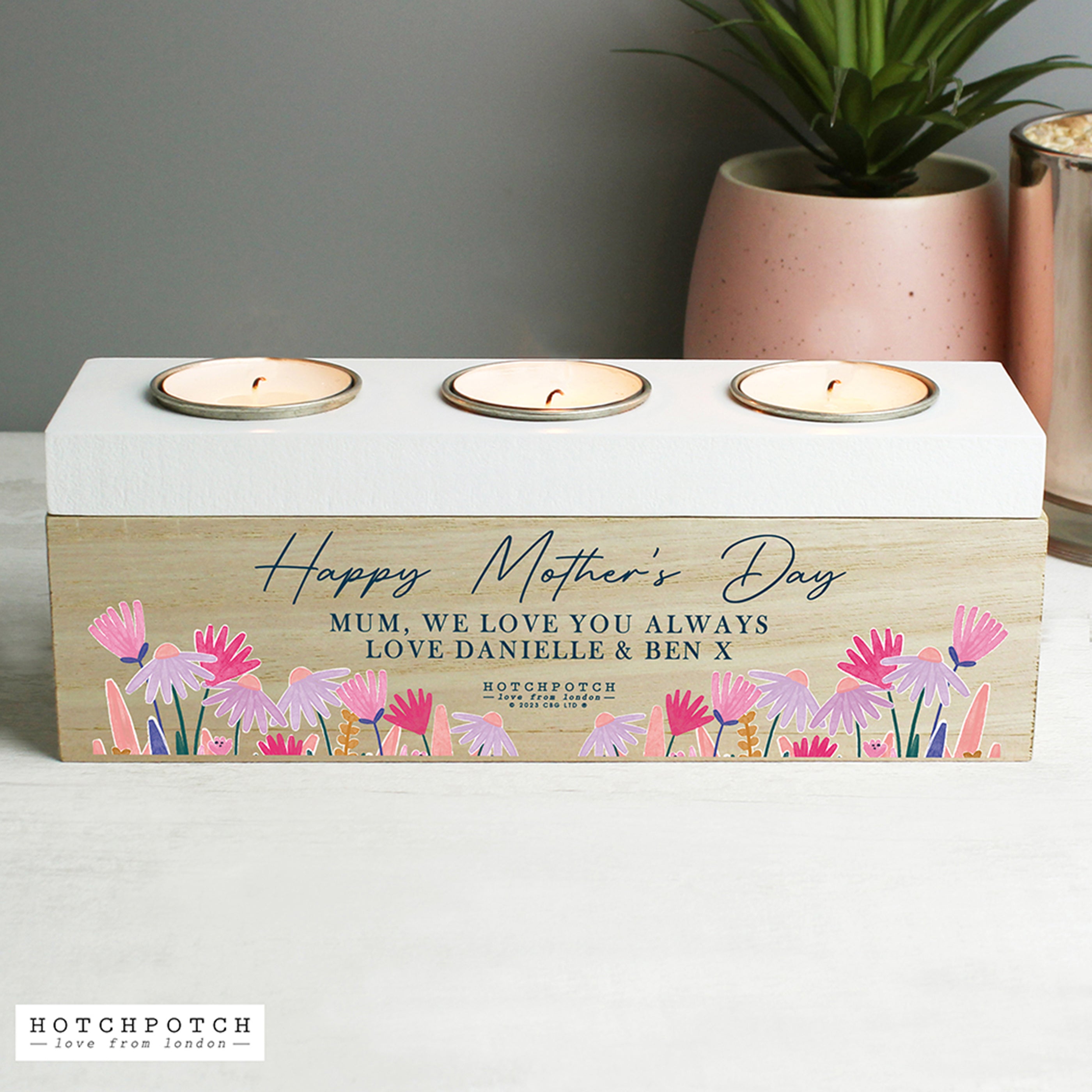 Personalised Hotchpotch Wild Flower Triple Tealight Box