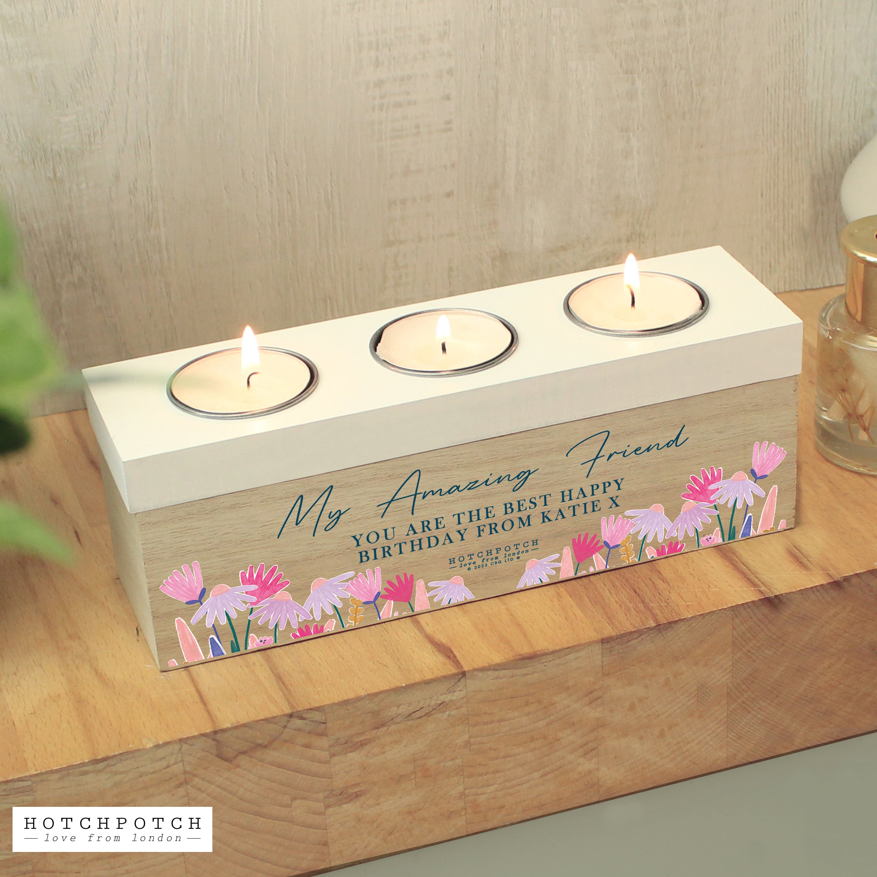 Personalised Hotchpotch Wild Flower Triple Tealight Box