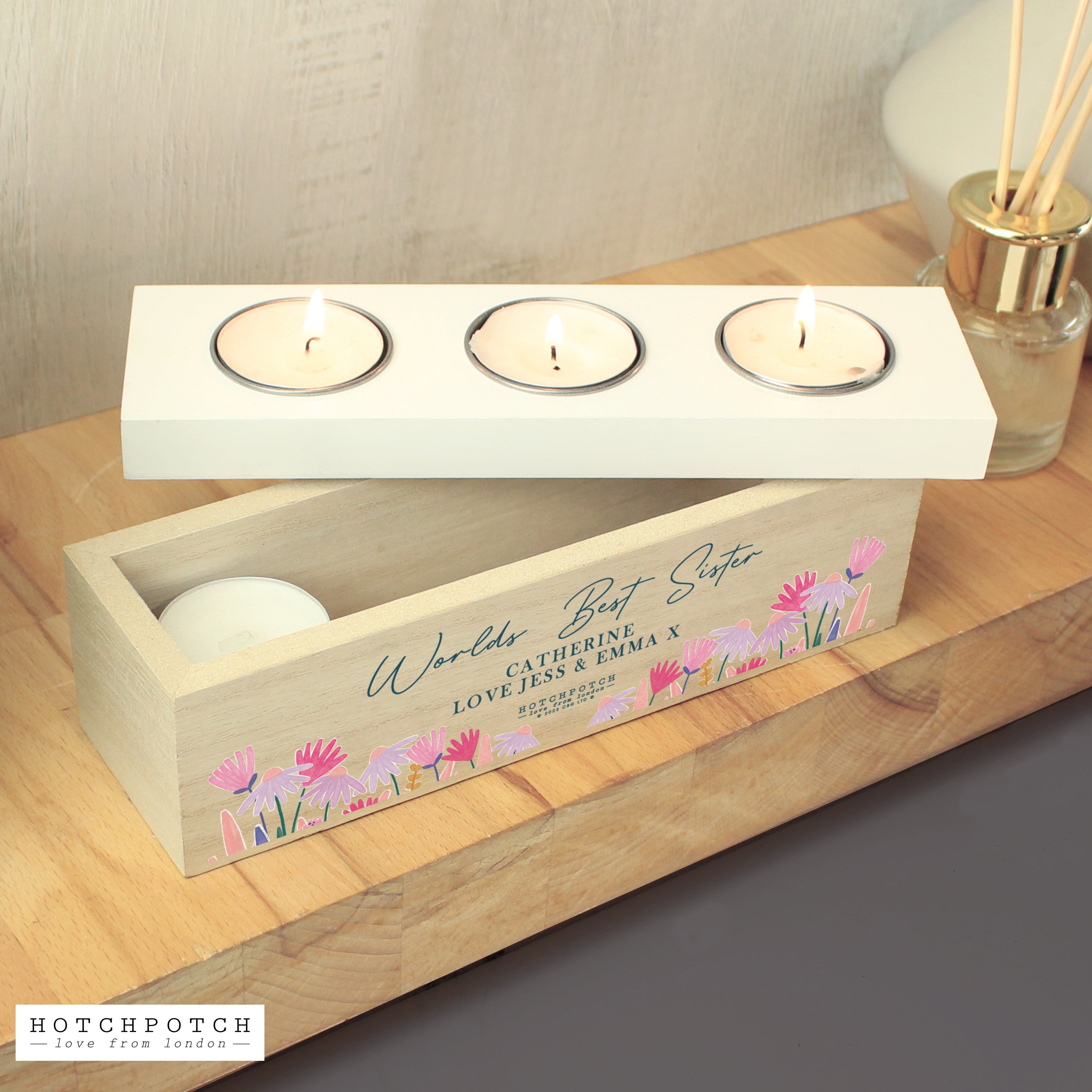 Personalised Hotchpotch Wild Flower Triple Tealight Box