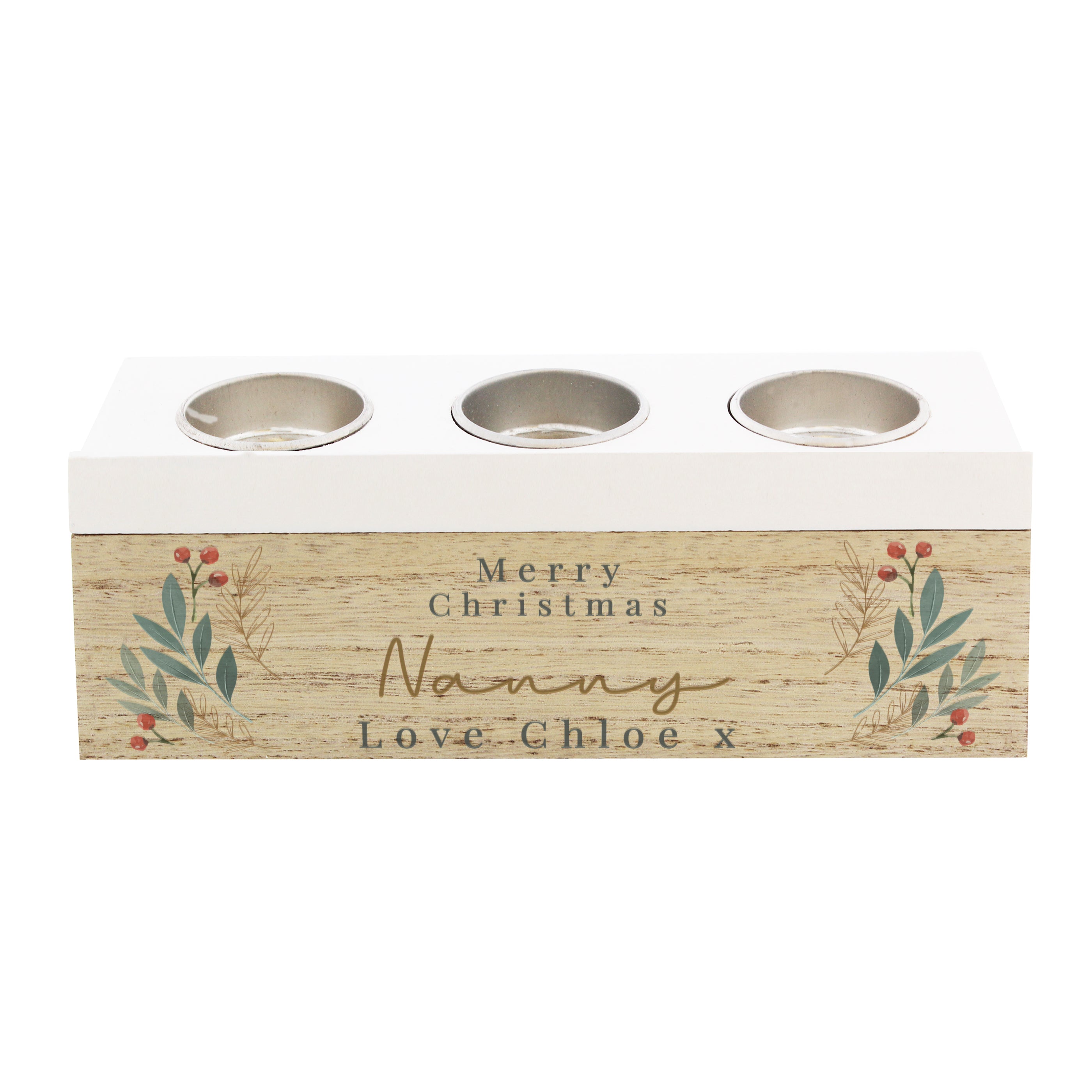 Personalised Christmas Foliage Triple Tea Light Box