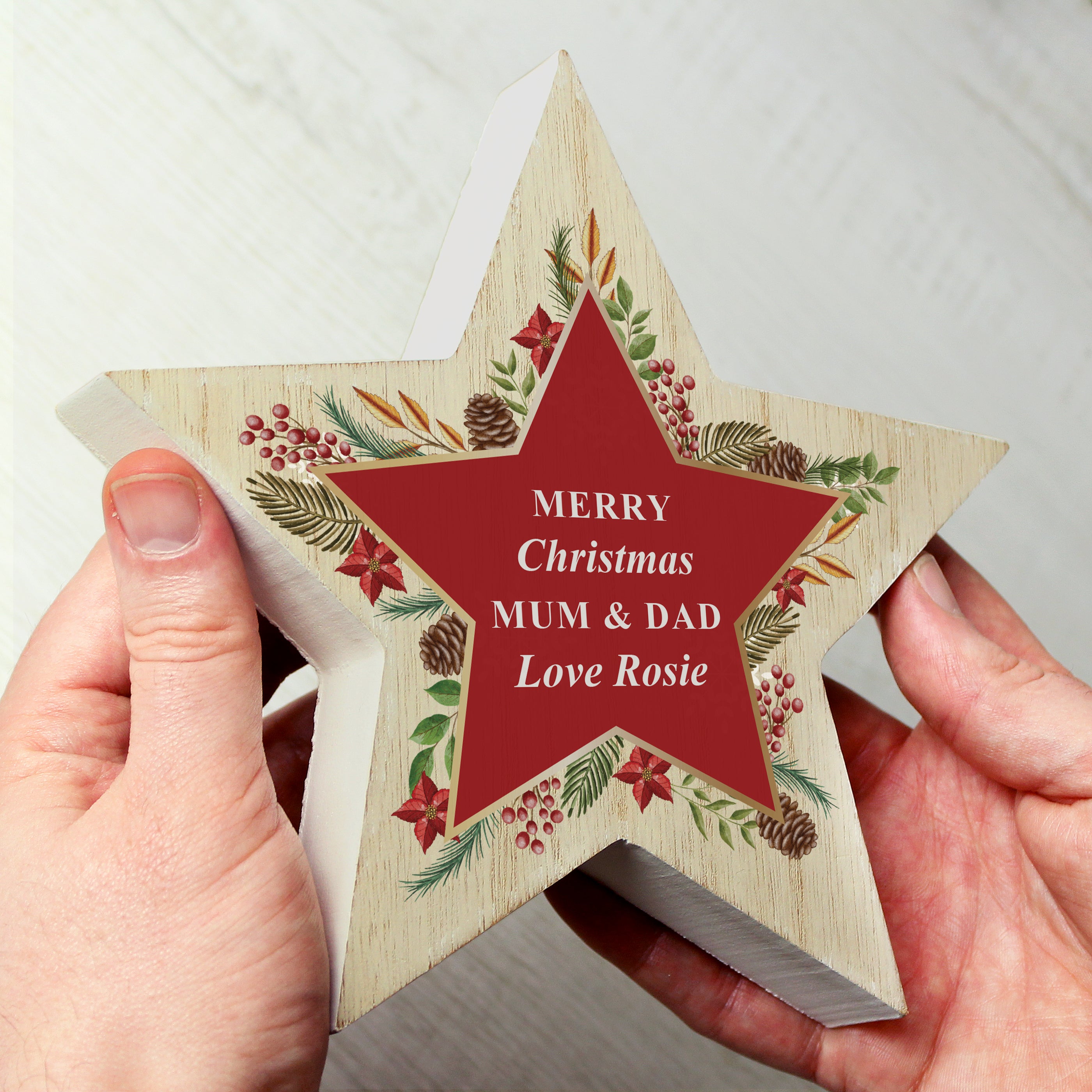 Personalised Christmas Wreath Wooden Star Ornament