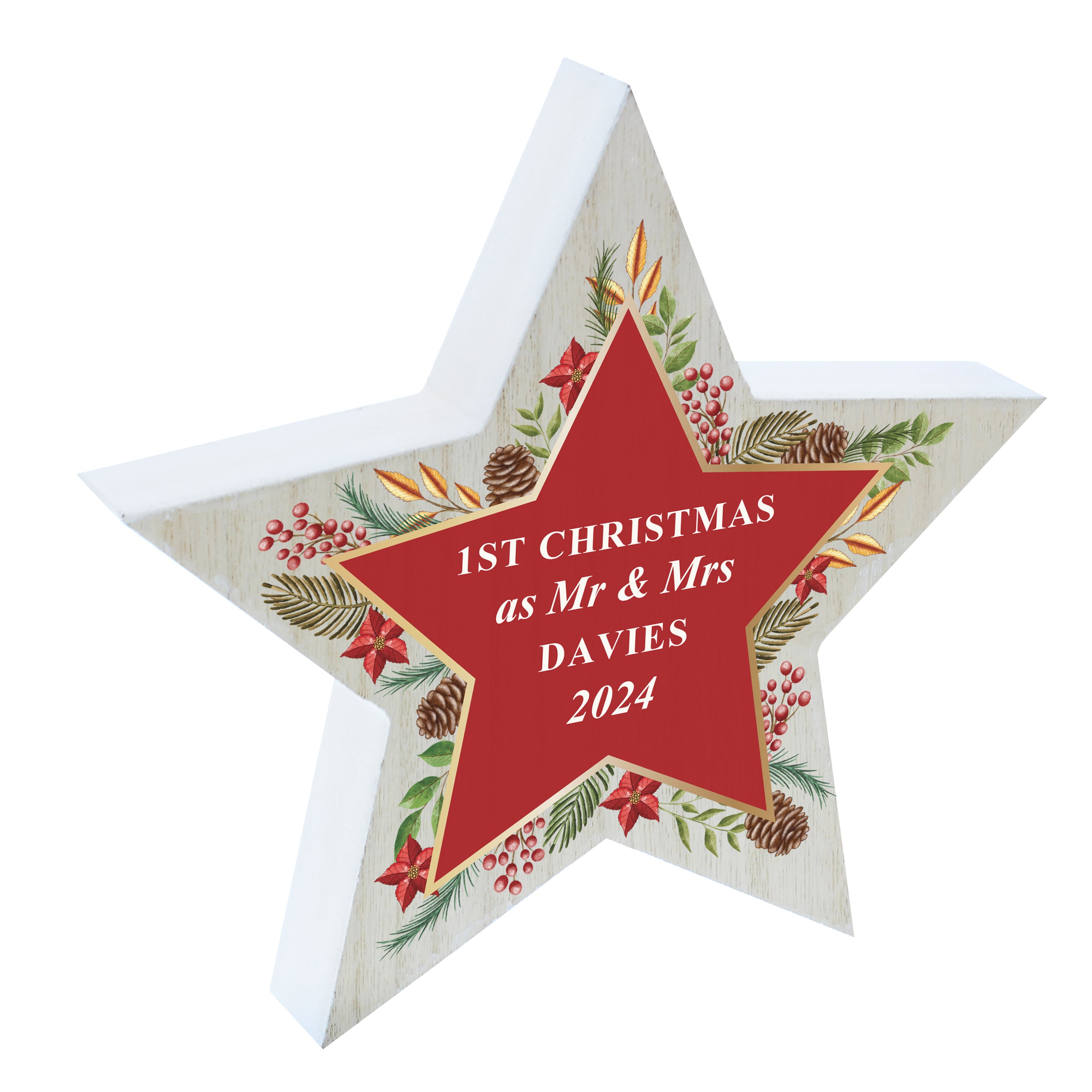 Personalised Christmas Wreath Wooden Star Ornament