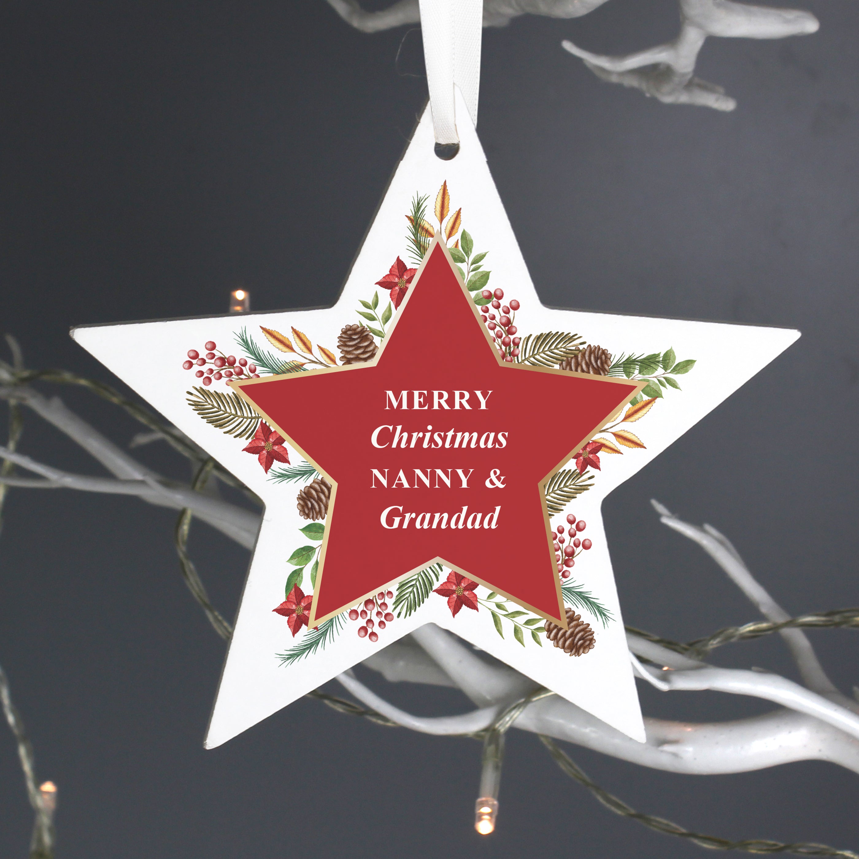 Personalised Christmas Wreath Wooden Star Decoration