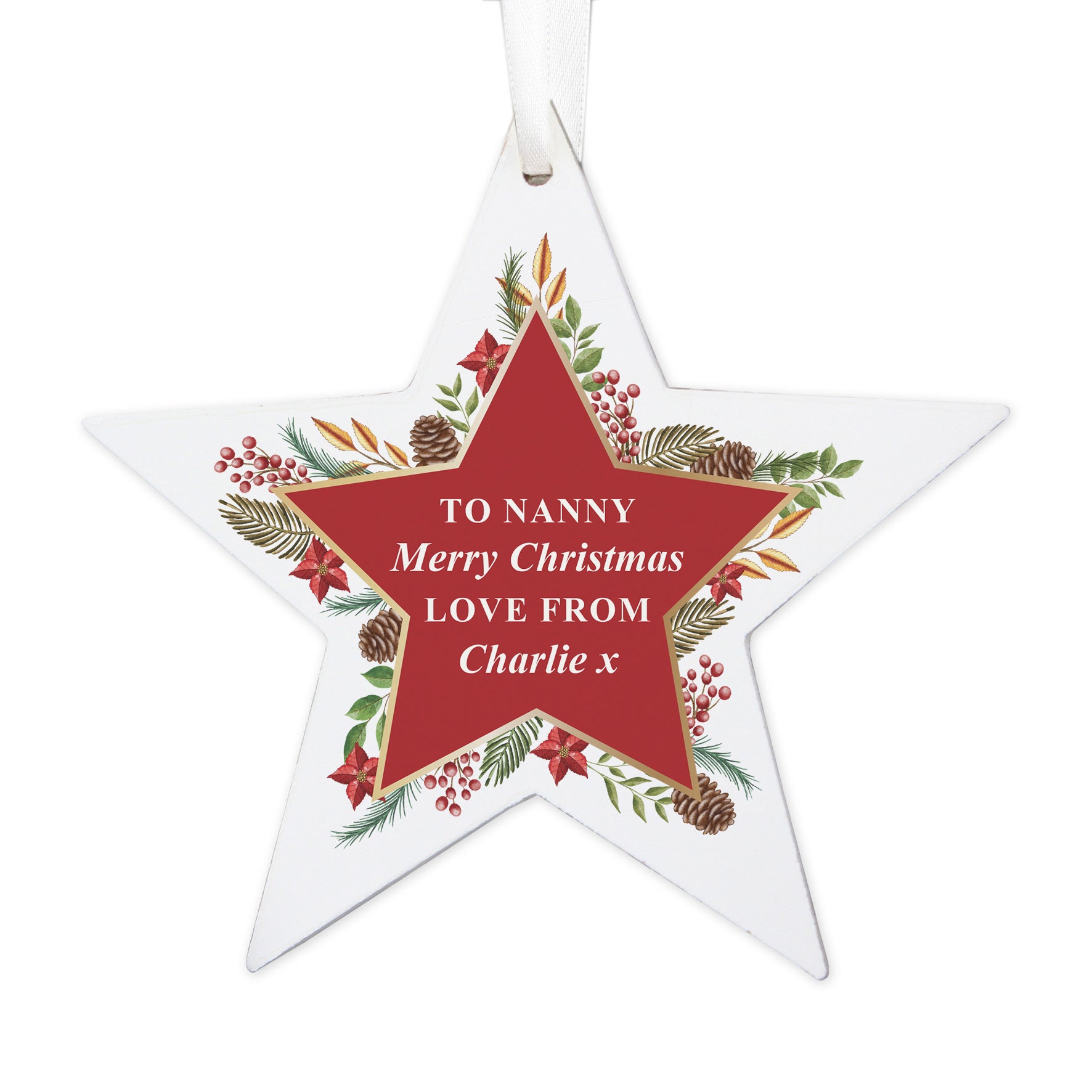 Personalised Christmas Wreath Wooden Star Decoration