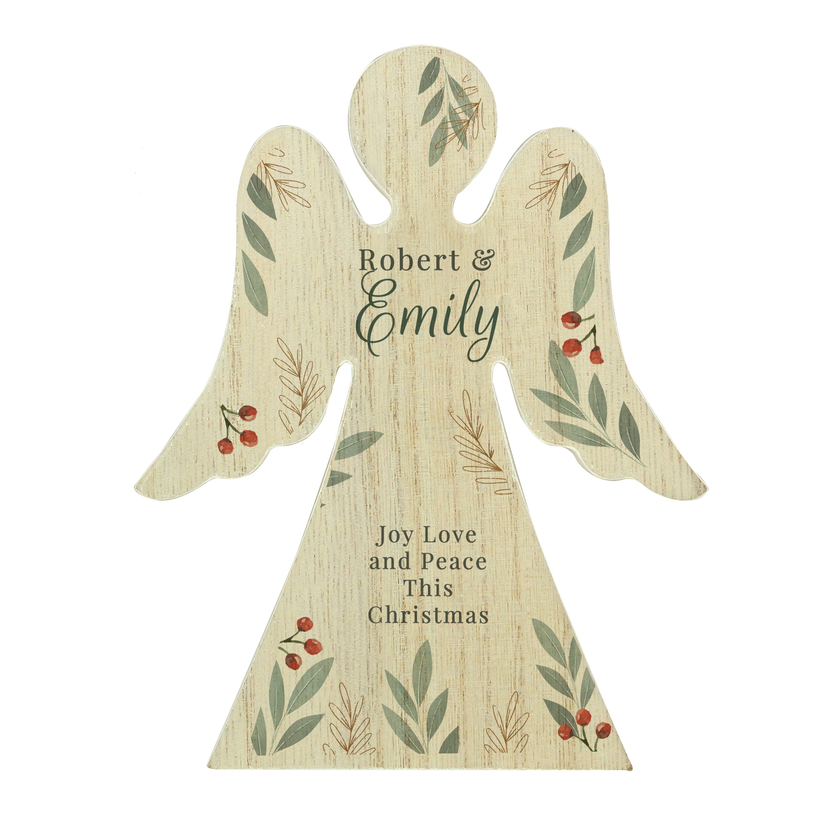 Personalised Christmas Foliage Wooden Angel Ornament