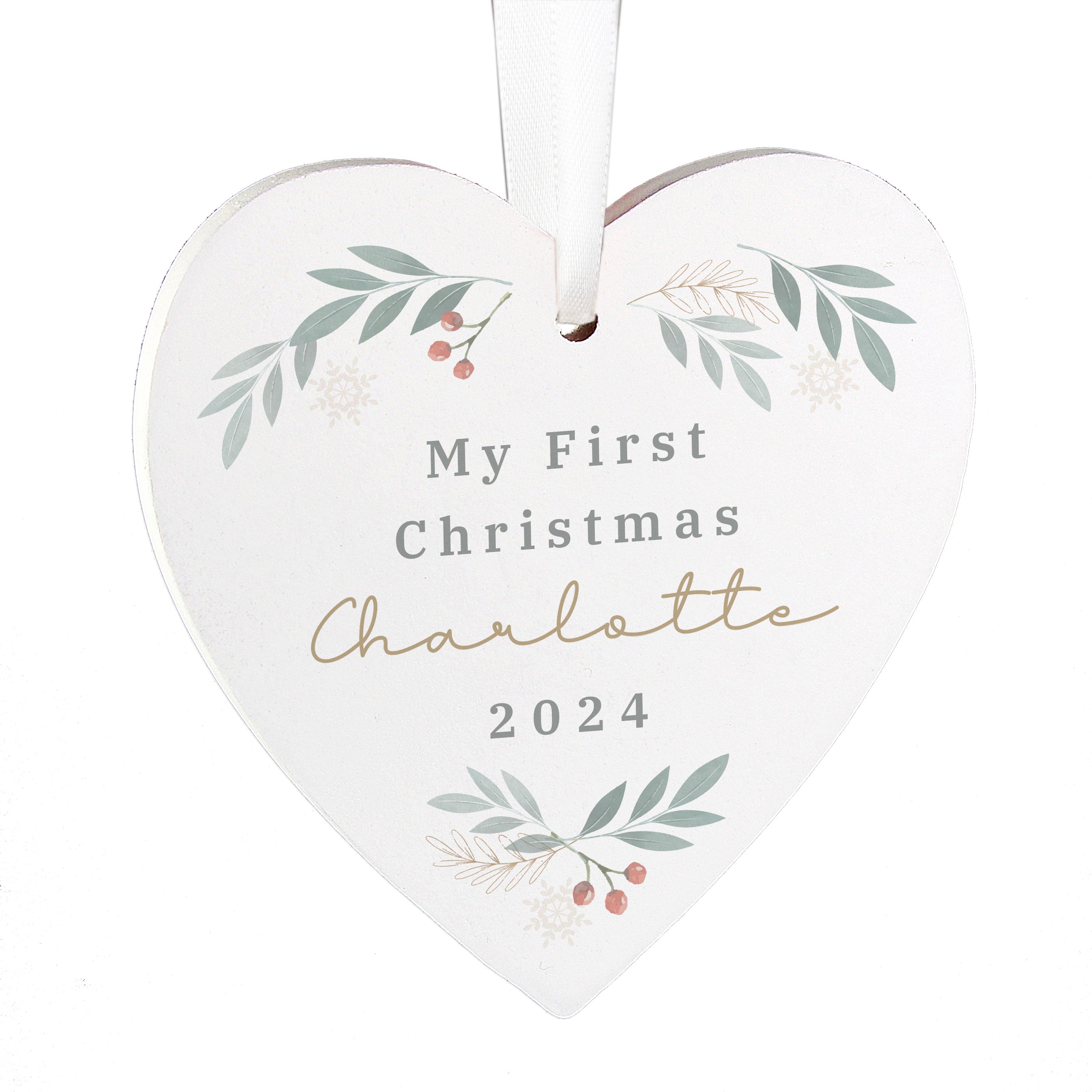 Personalised Christmas Foliage Hanging Heart Decoration