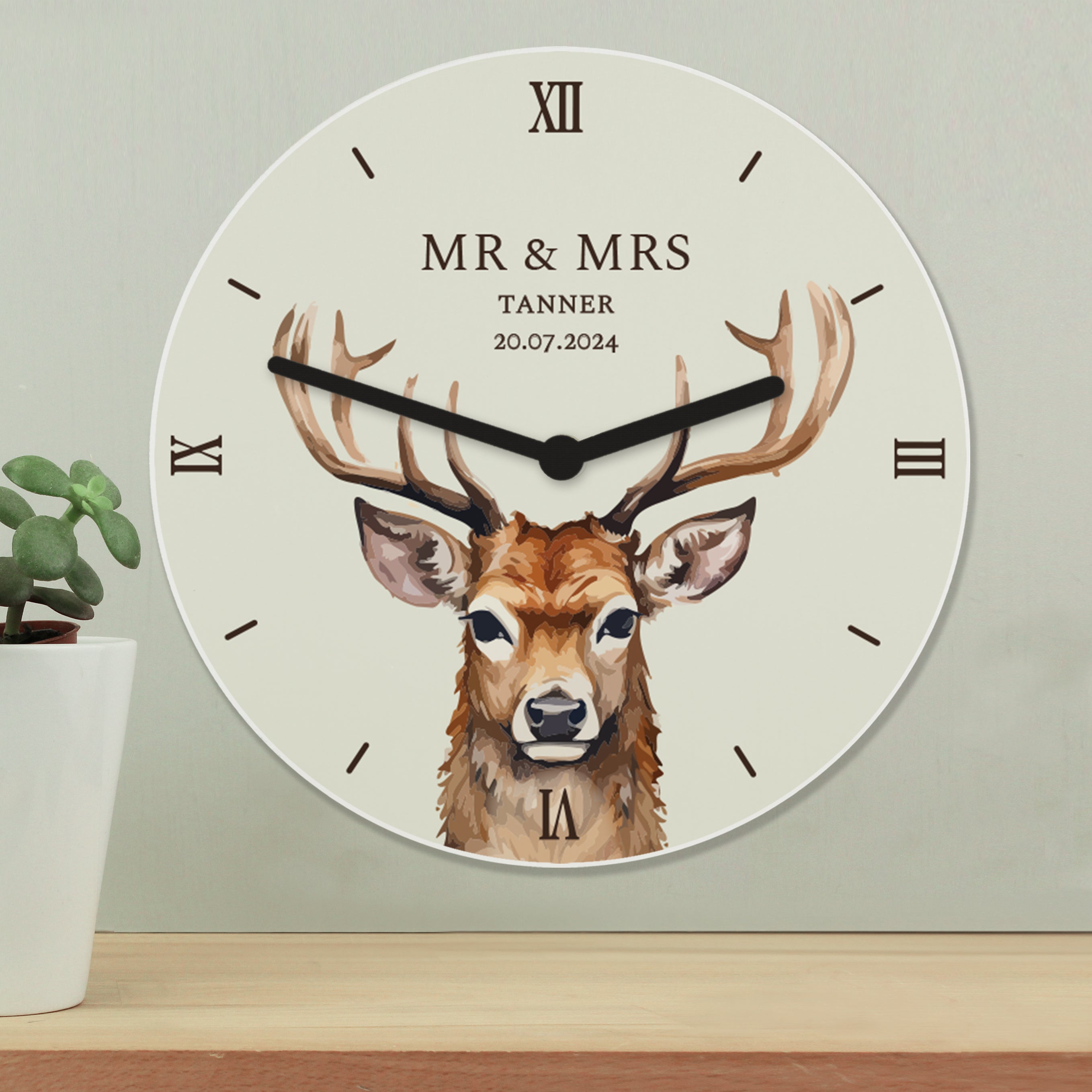 Personalised Watercolour Stag Wooden Clock