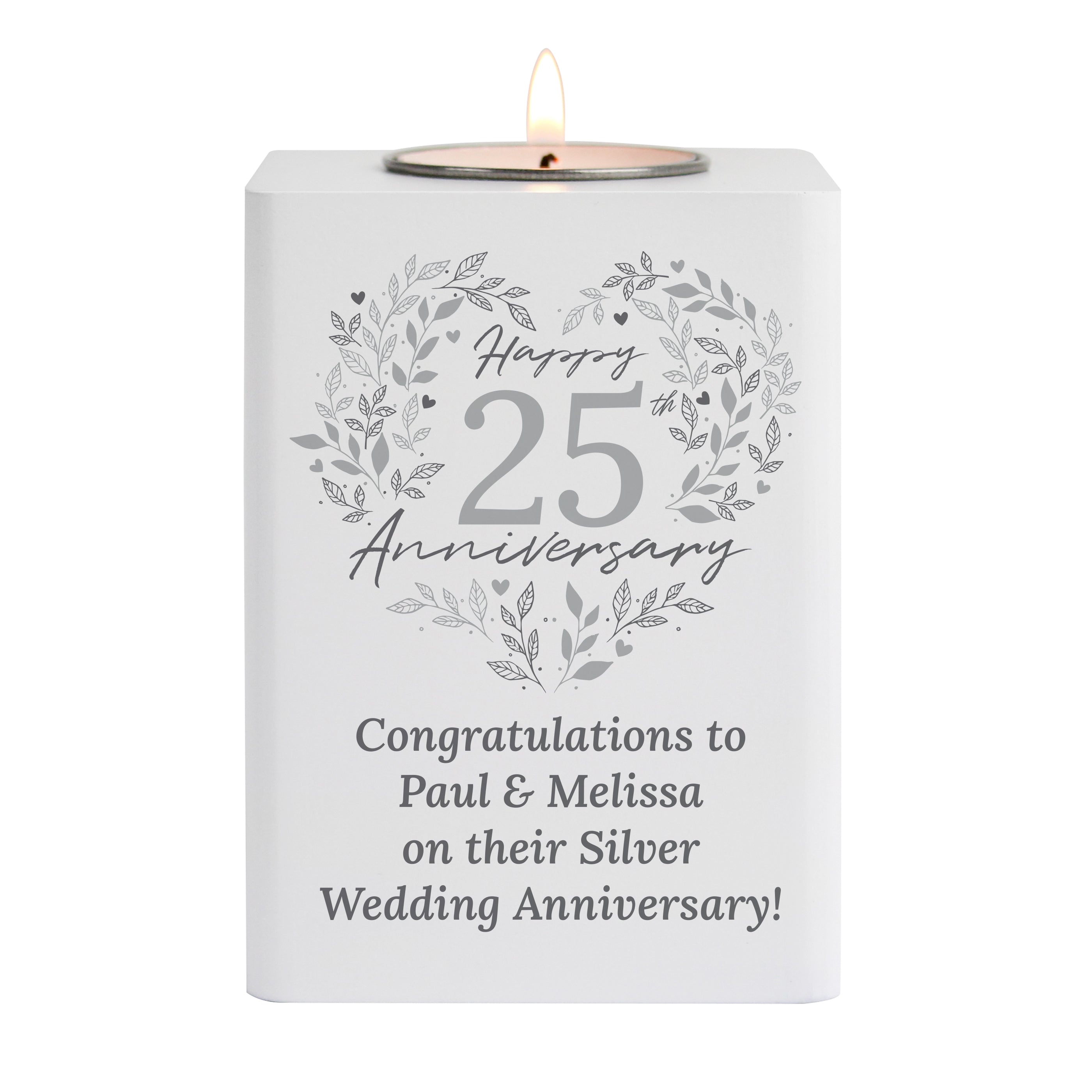 Personalised 25th Silver Wedding Anniversary Tea Light Holder