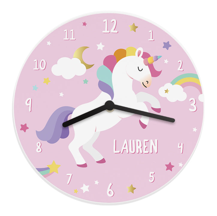 Personalised Unicorn Wooden Childrens Clock