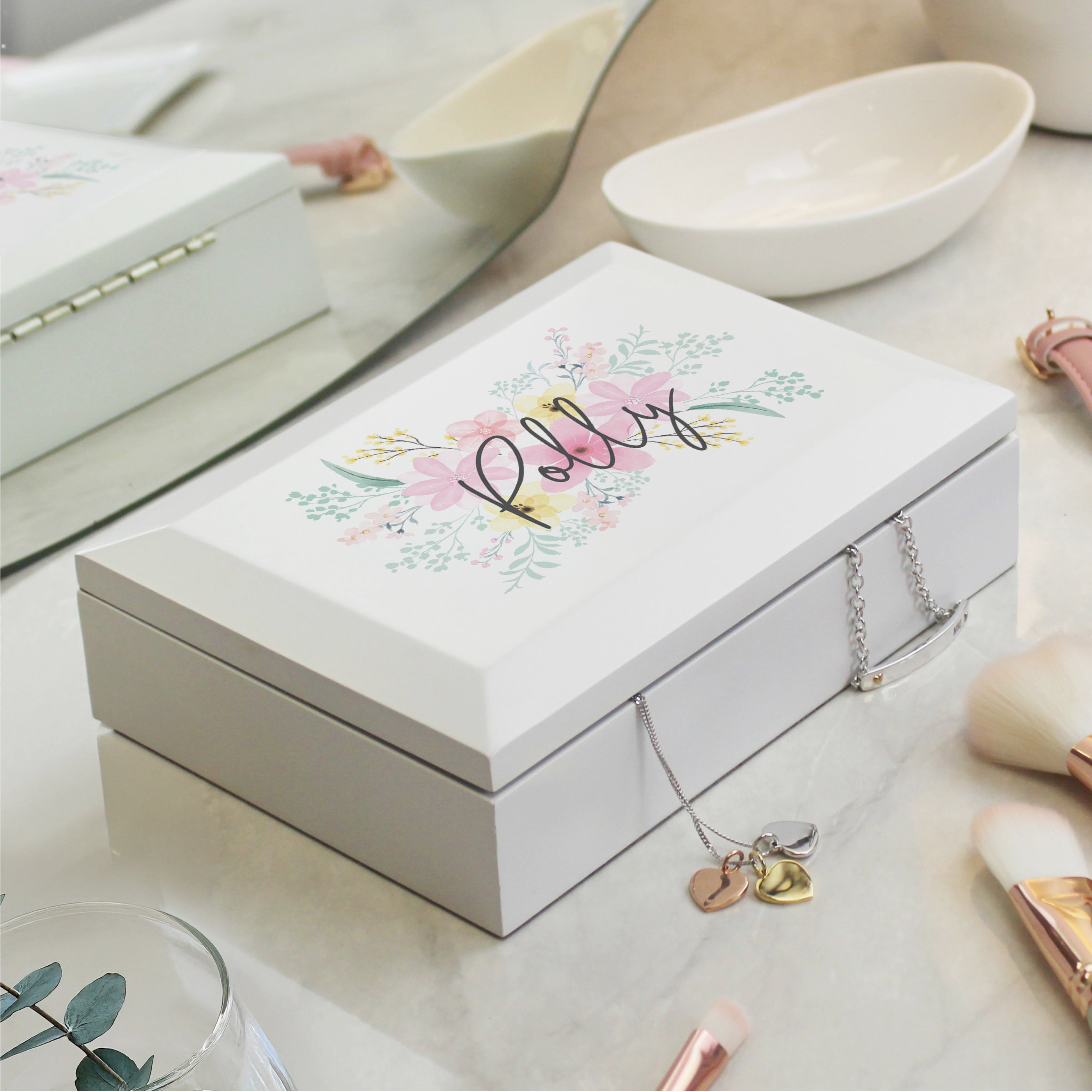 Personalised Floral Wooden Jewellery Box