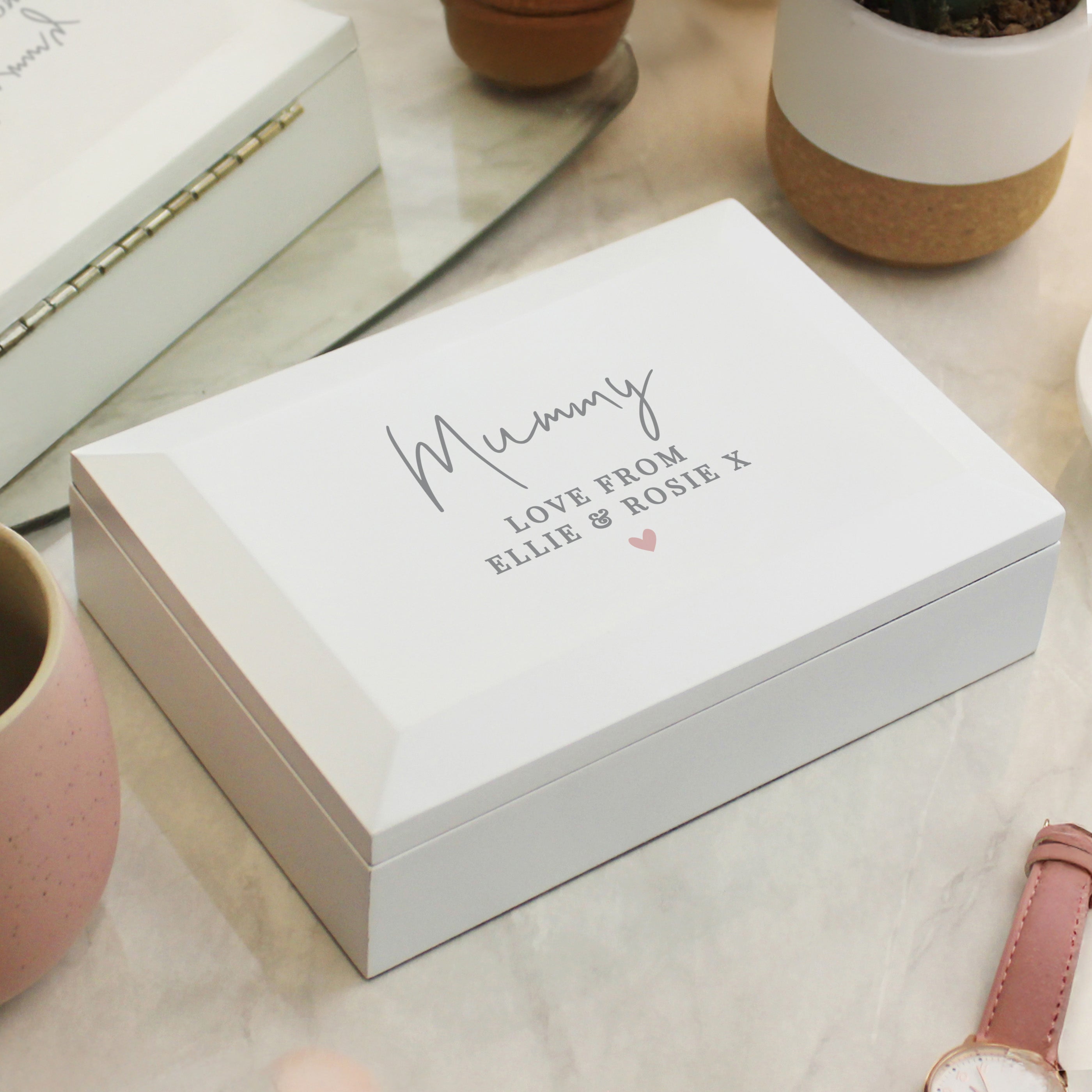 Personalised White Wooden Jewellery Box