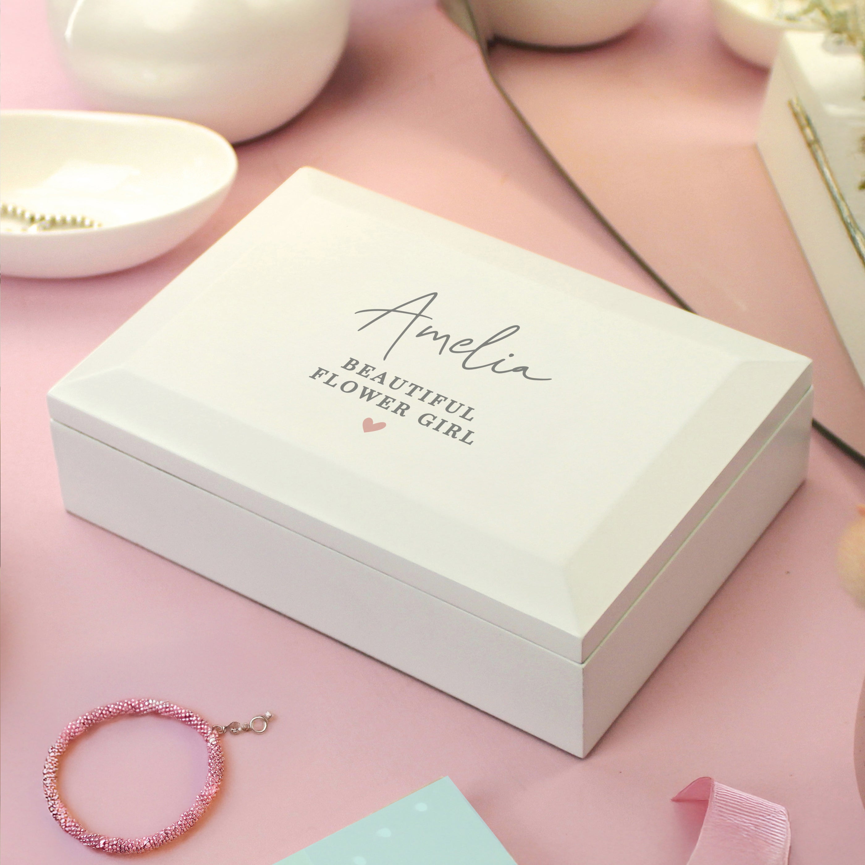 Personalised White Wooden Jewellery Box