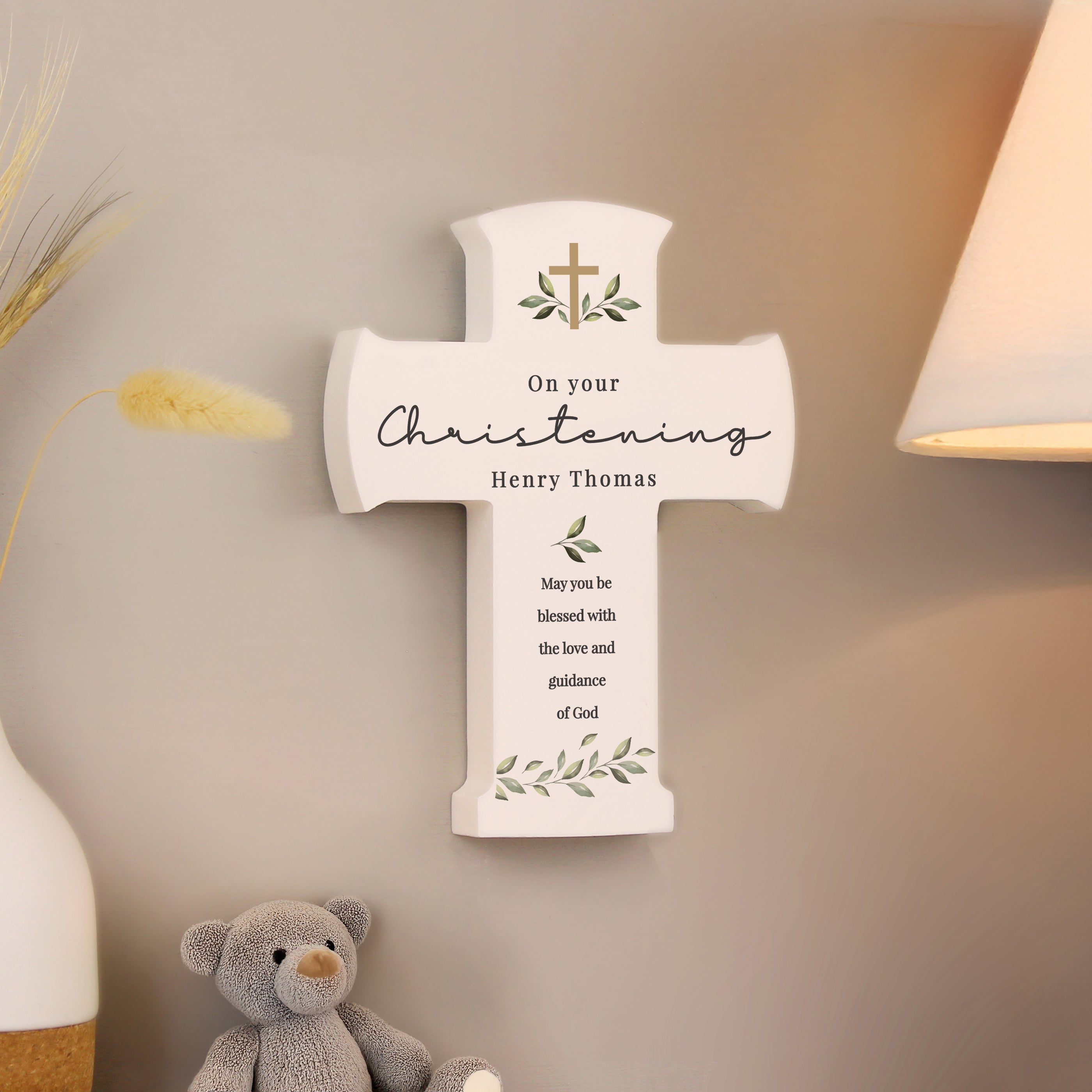 Personalised Botanical Cross Wooden Ornament