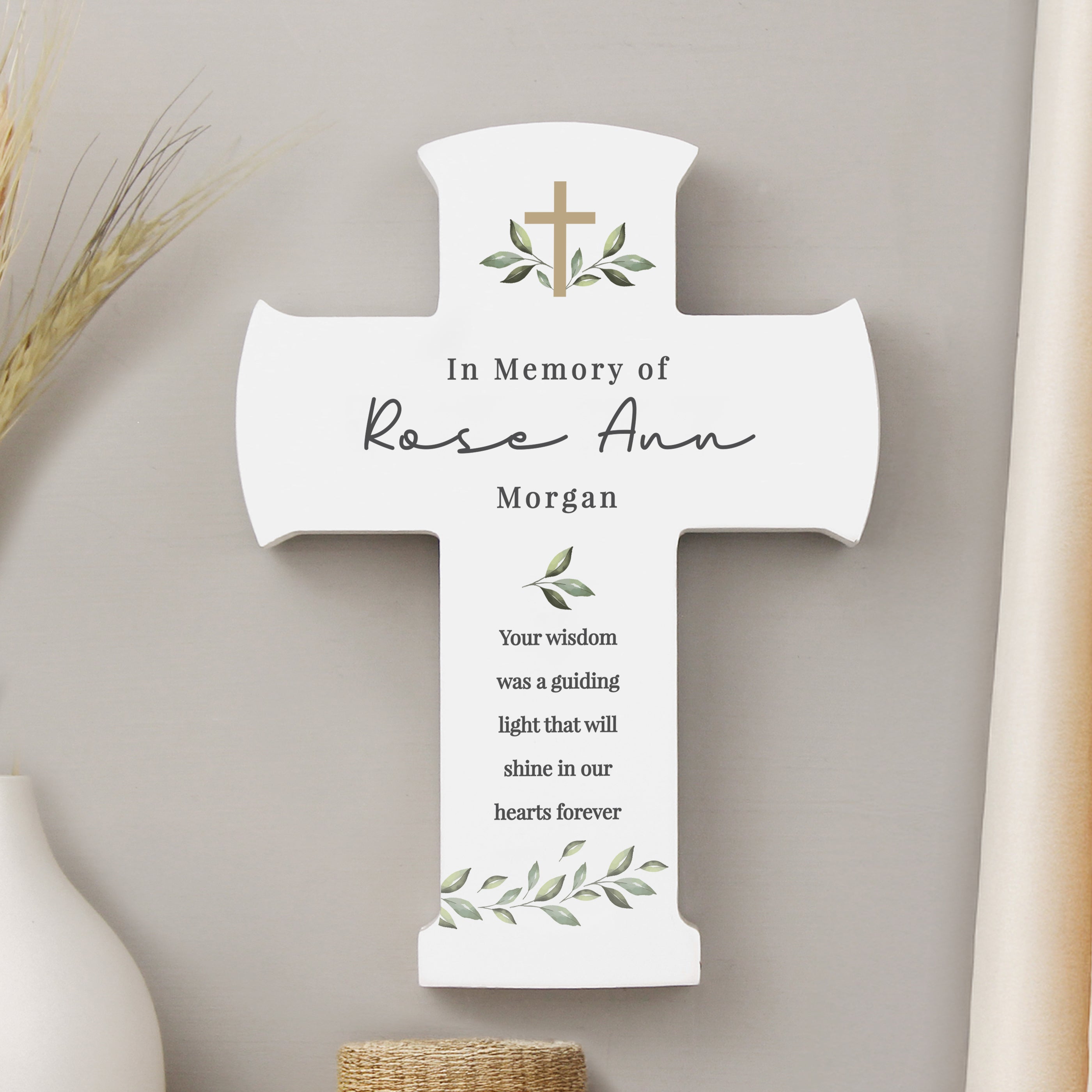 Personalised Botanical Cross Wooden Ornament