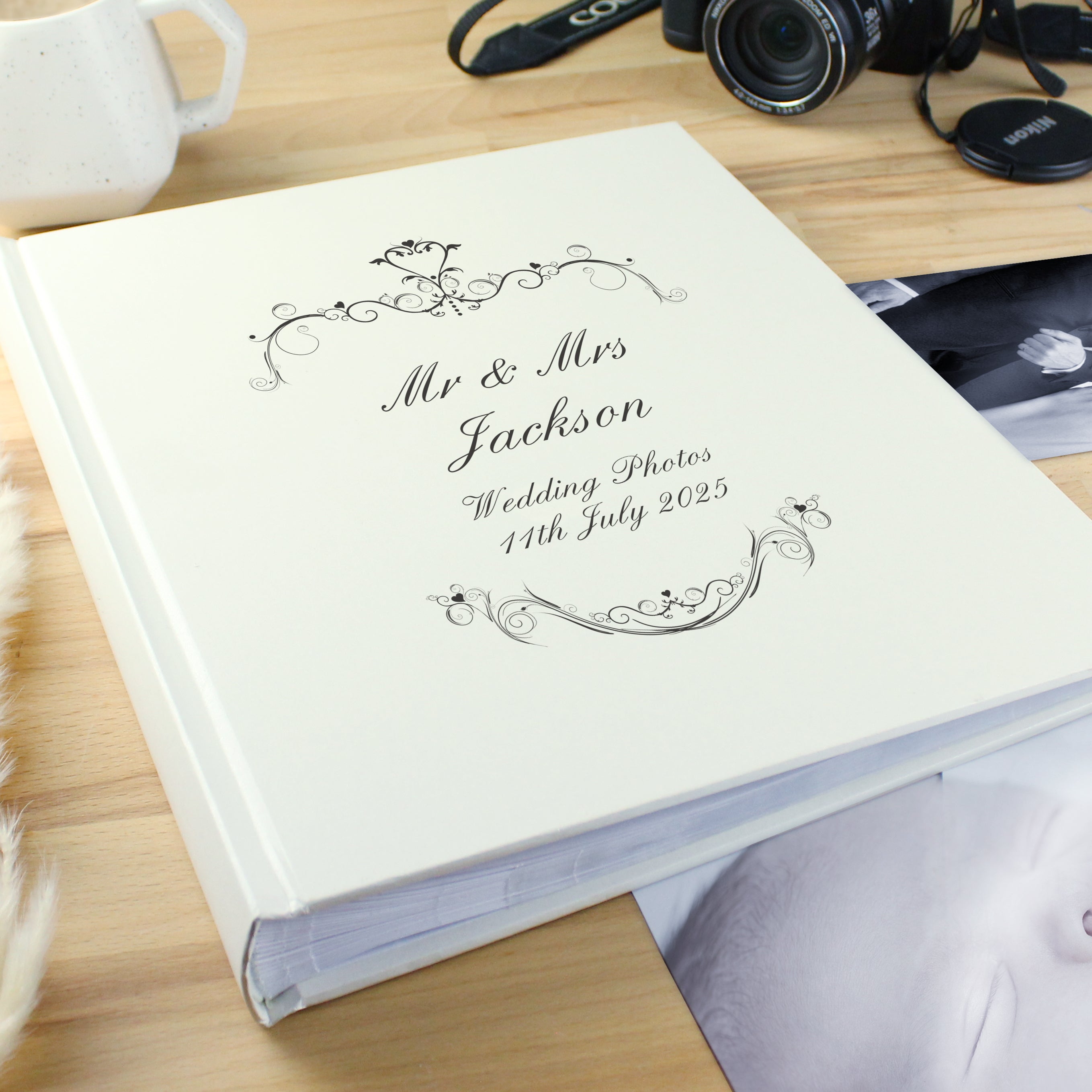 Personalised Black Ornate Swirl Traditional Photo Album