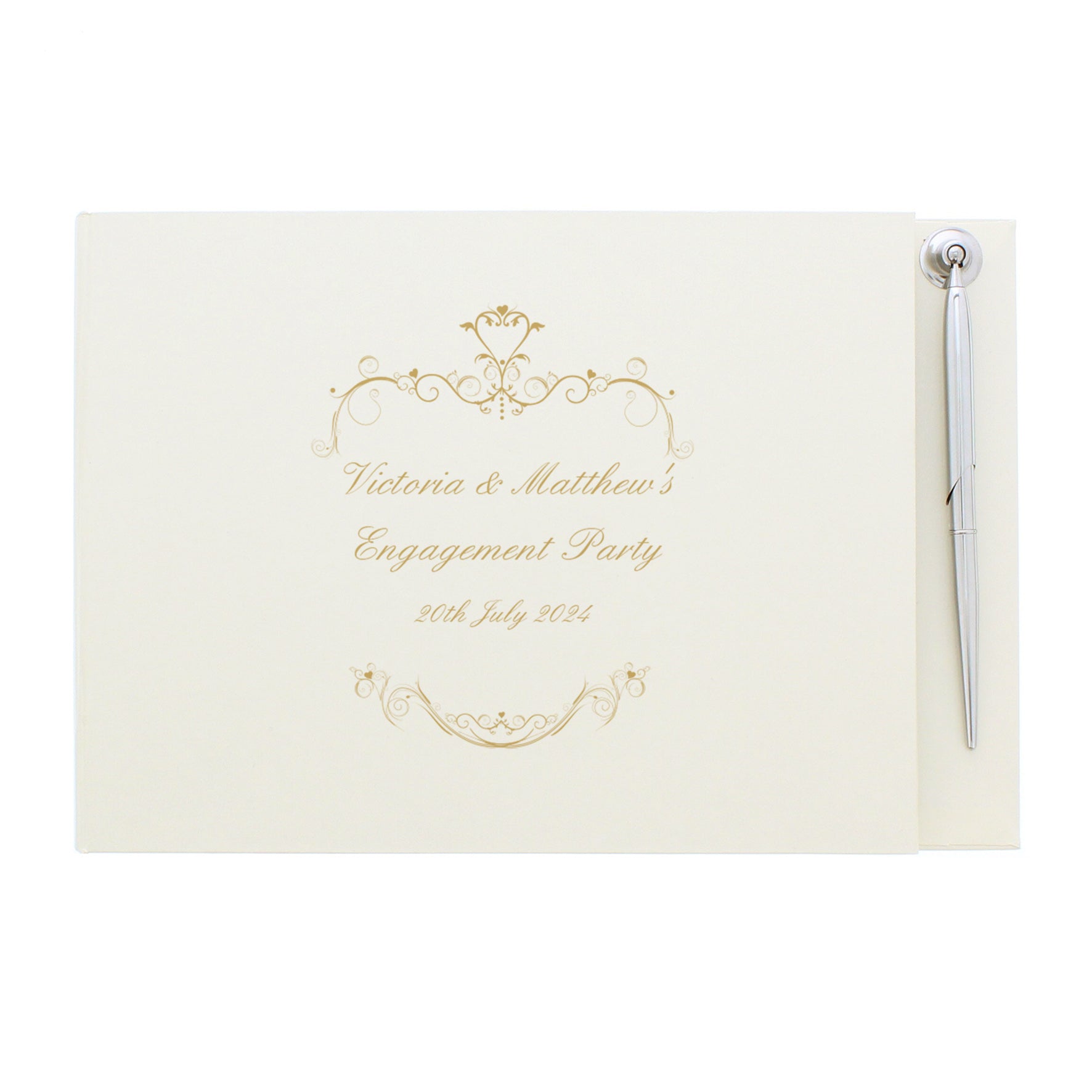 Personalised Gold Ornate Swirl Hardback Guest Book & Pen