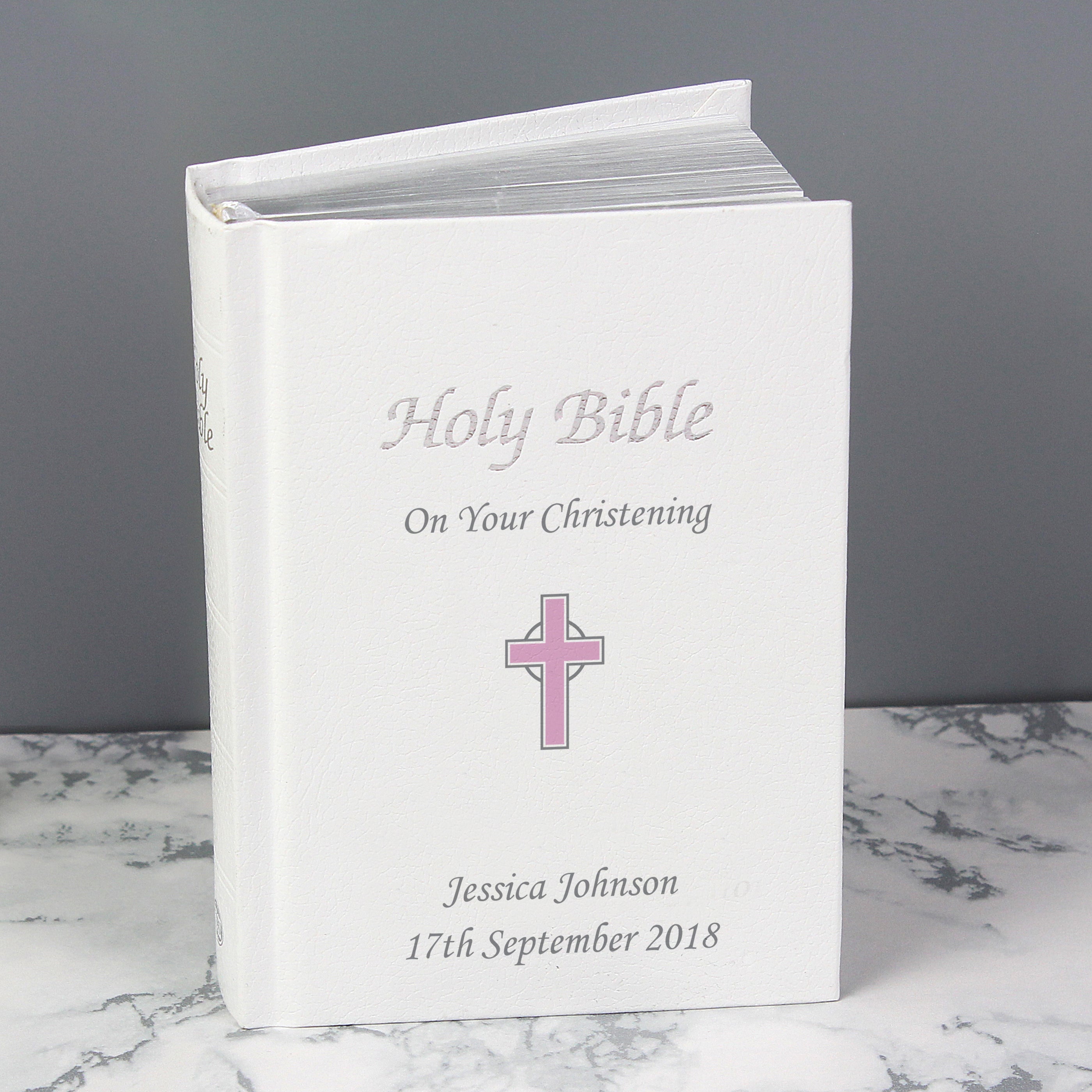 Personalised Pink Cross Bible