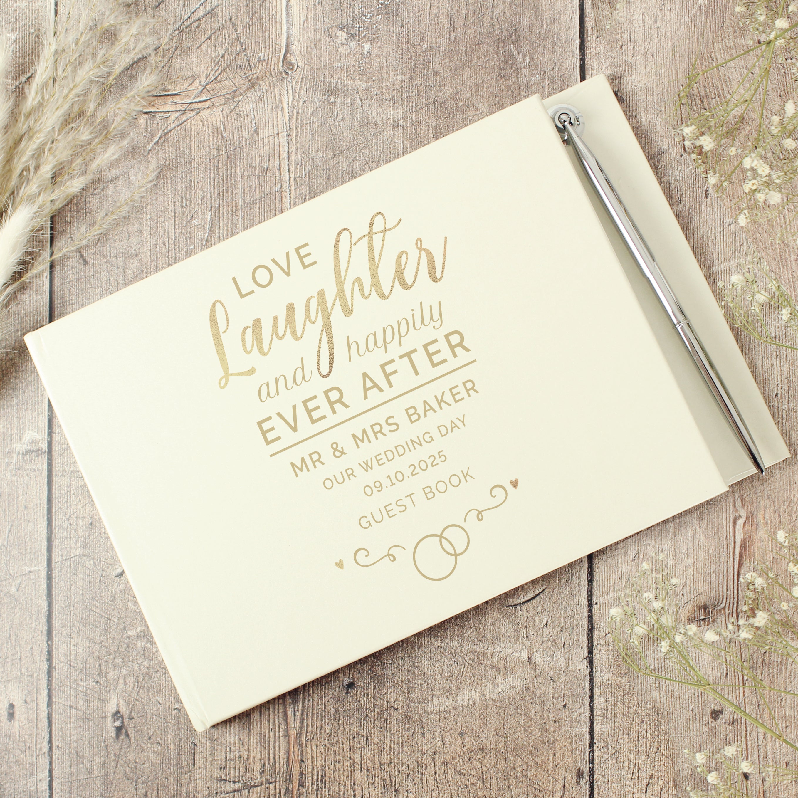 Personalised Happily Ever After Wedding Hardback Guest Book & Pen